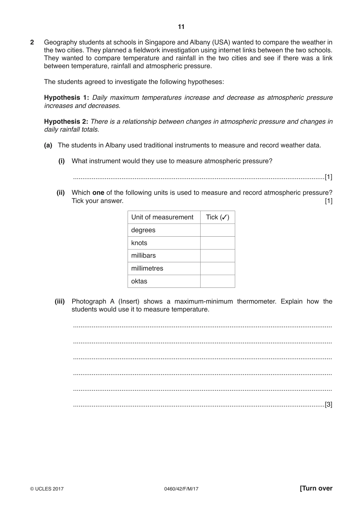Cambridge IGCSE Geography 0460 2017 Feb/March Paper 4 · Variant 2 question paper, page 11 of 20