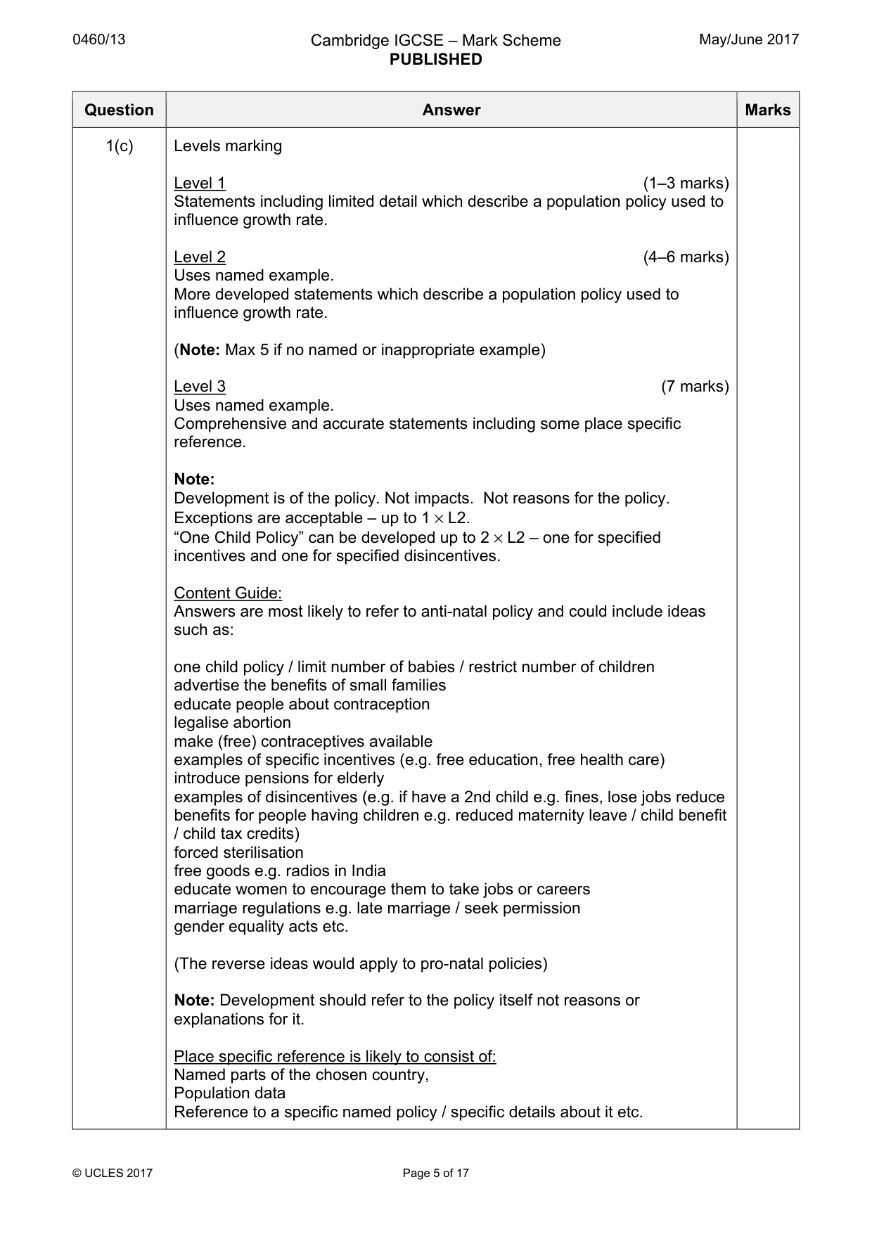 Mark scheme, page 5 of 17