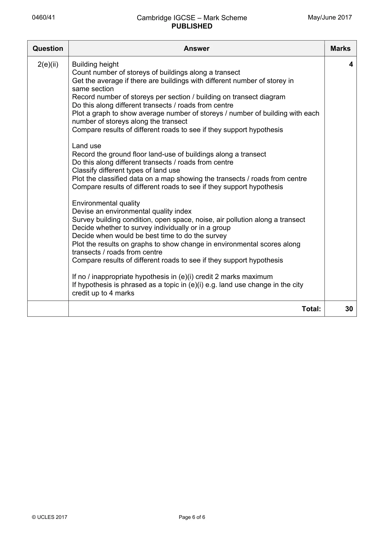 Mark scheme, page 6 of 6