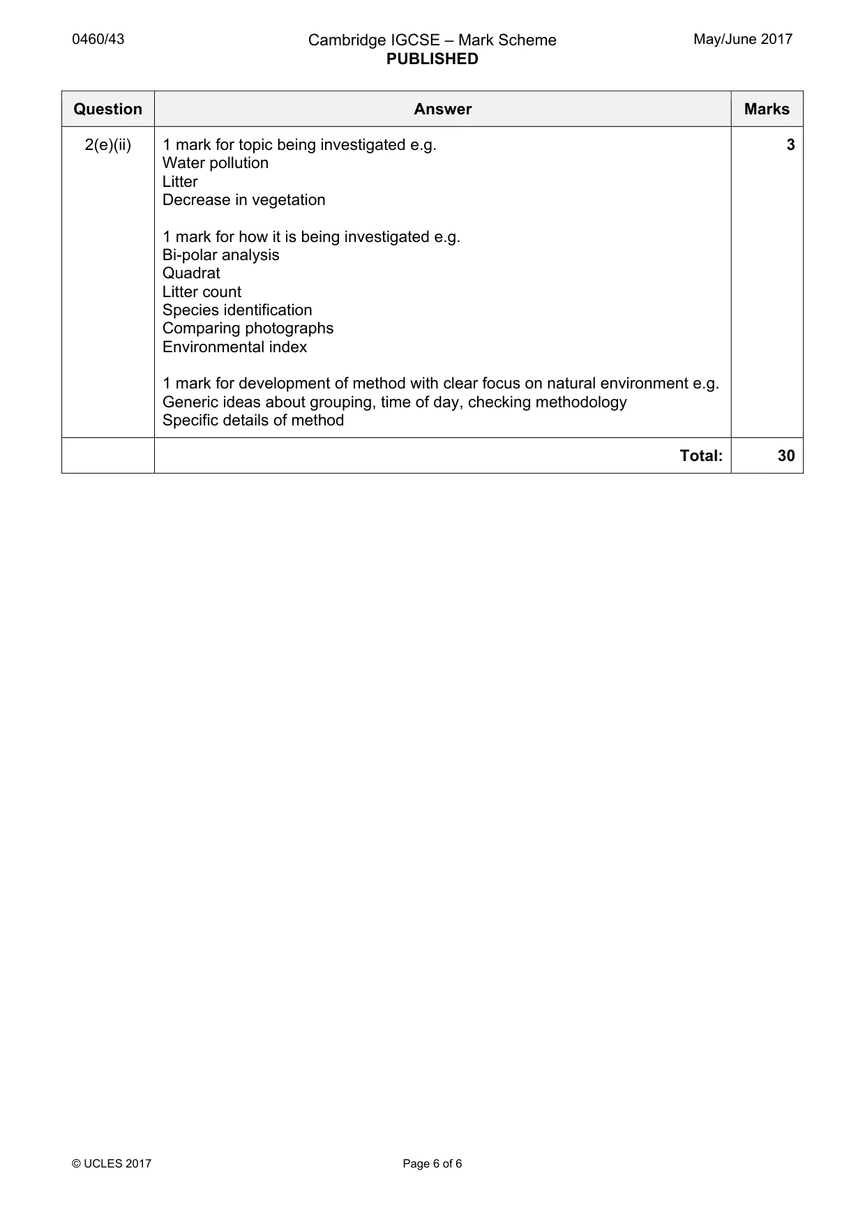 Mark scheme, page 6 of 6