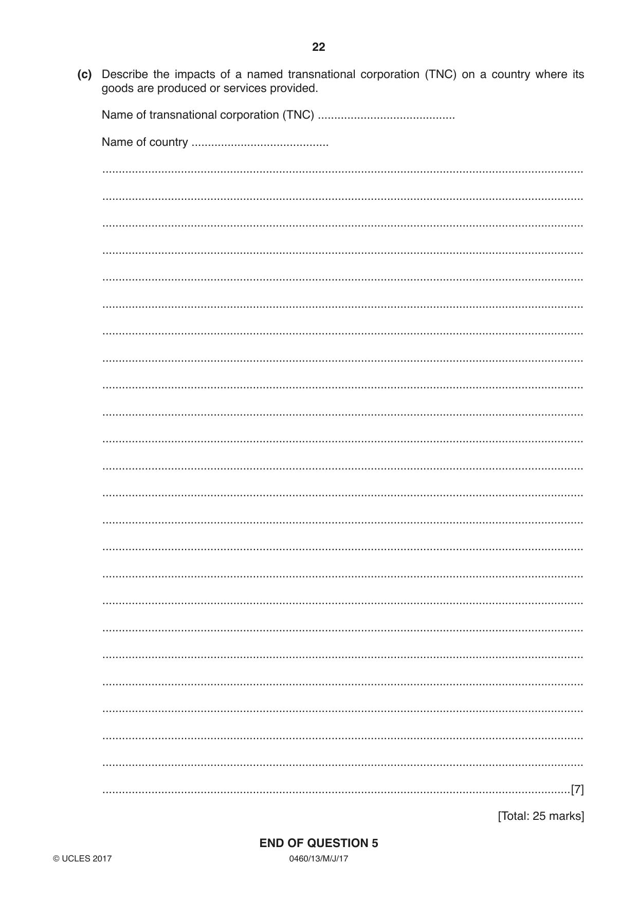 Cambridge IGCSE Geography 0460 2017 May/June Paper 1 · Variant 3 question paper, page 22 of 28