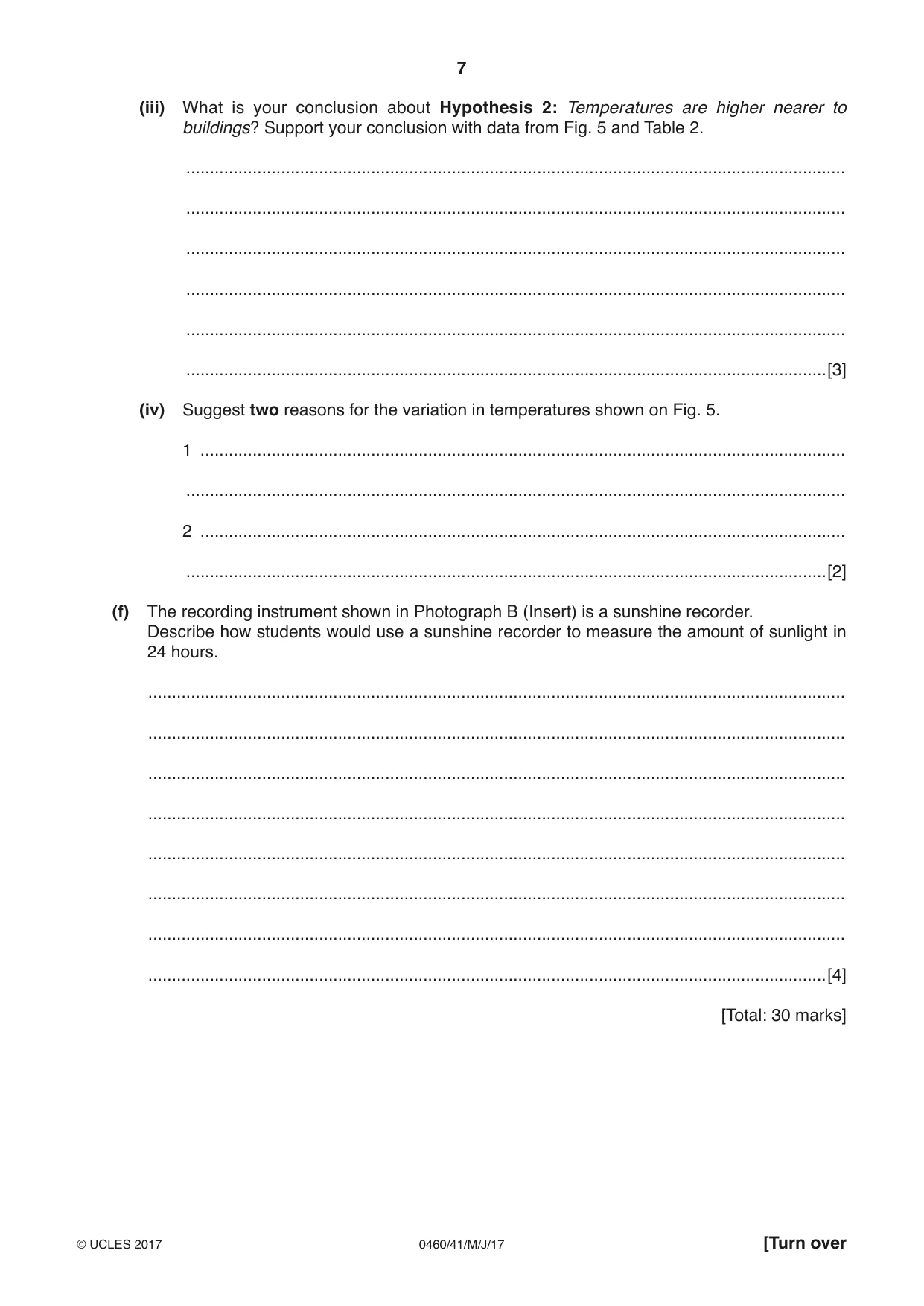 Cambridge IGCSE Geography 0460 2017 May/June Paper 4 · Variant 1 question paper, page 7 of 16