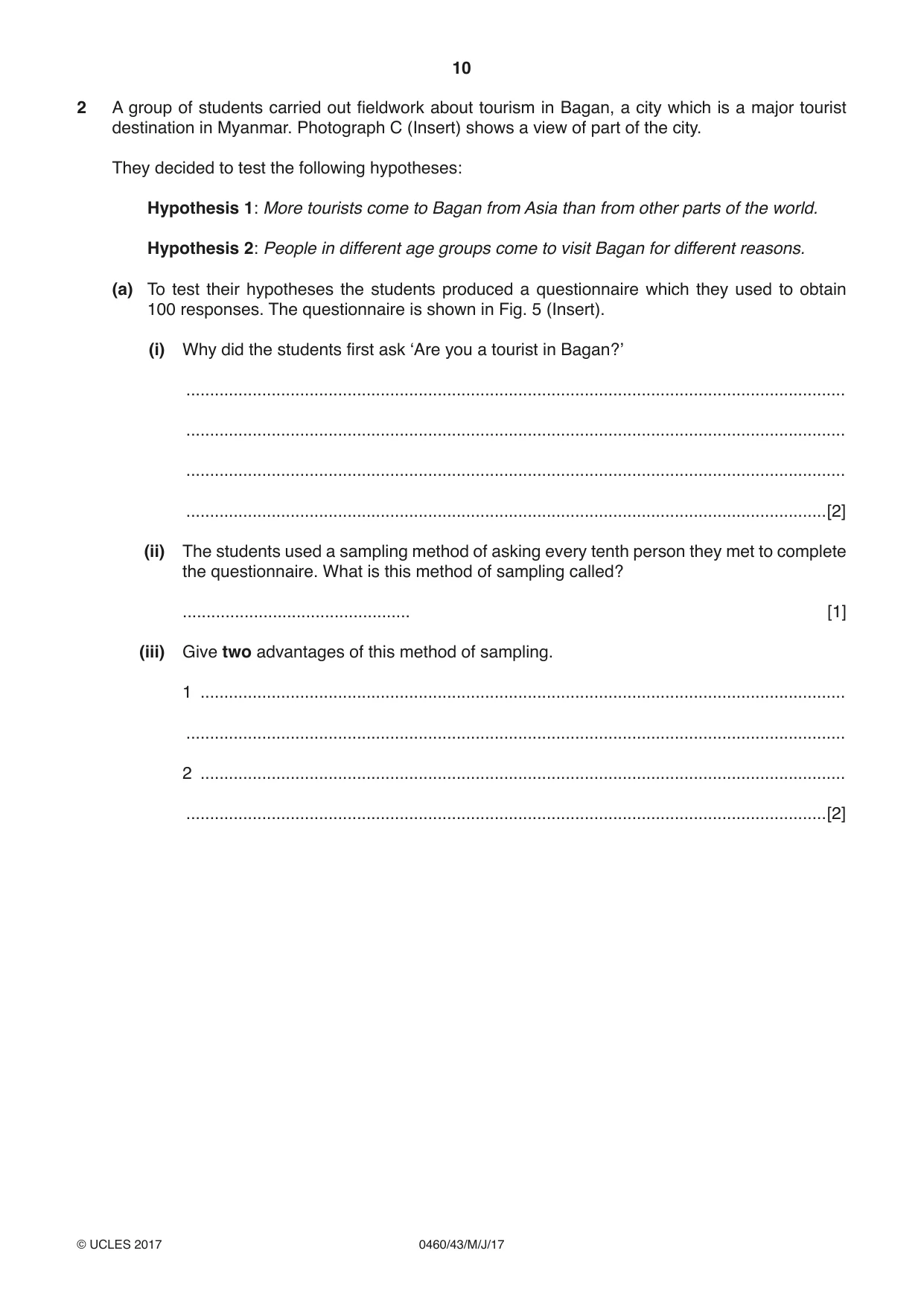Cambridge IGCSE Geography 0460 2017 May/June Paper 4 · Variant 3 question paper, page 10 of 20