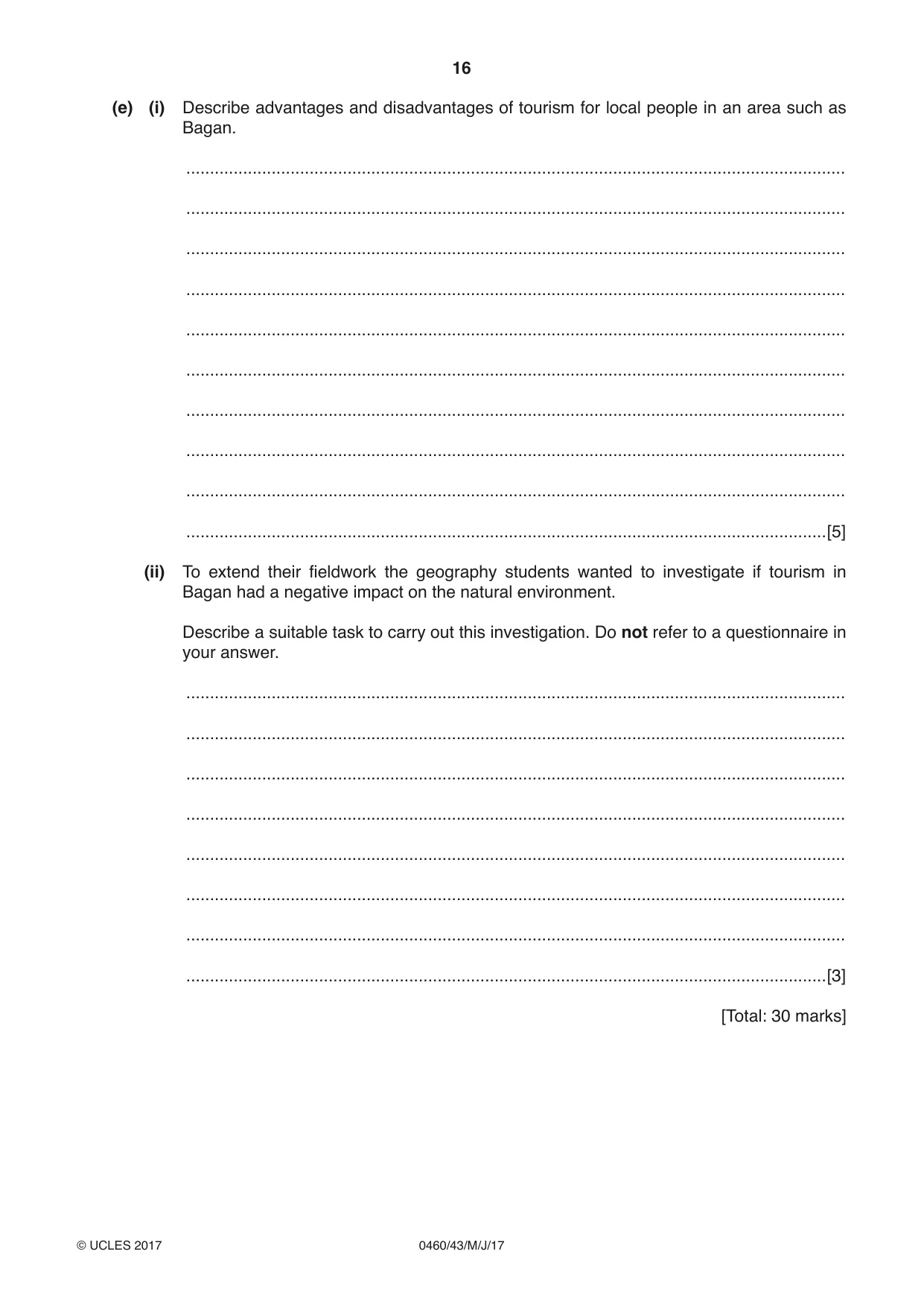 Cambridge IGCSE Geography 0460 2017 May/June Paper 4 · Variant 3 question paper, page 16 of 20
