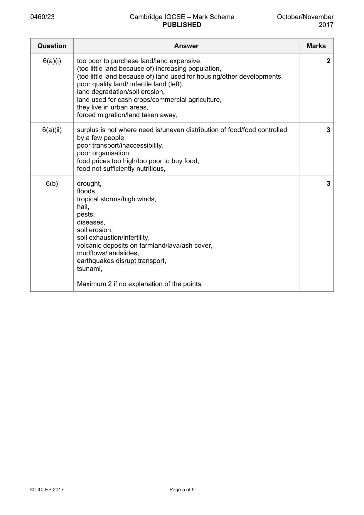 Mark scheme, page 5 of 5