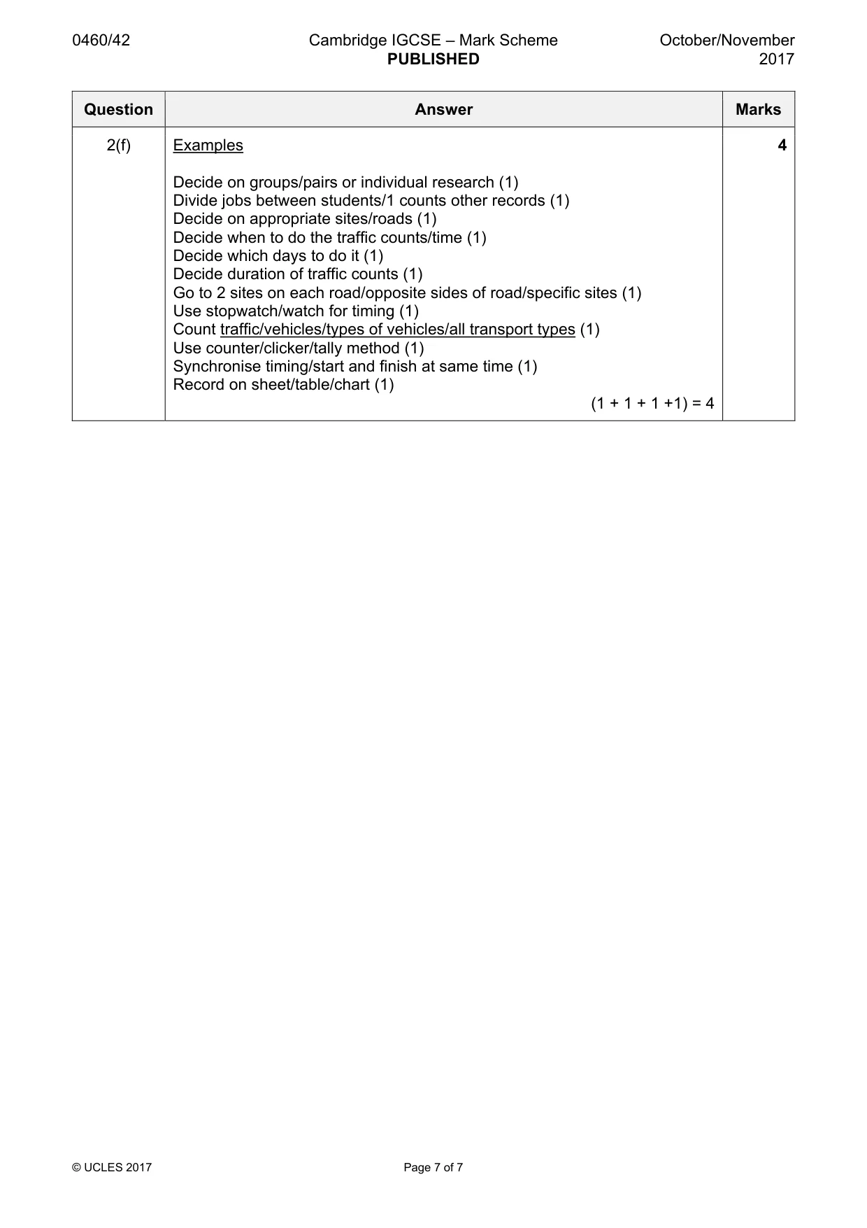 Mark scheme, page 7 of 7