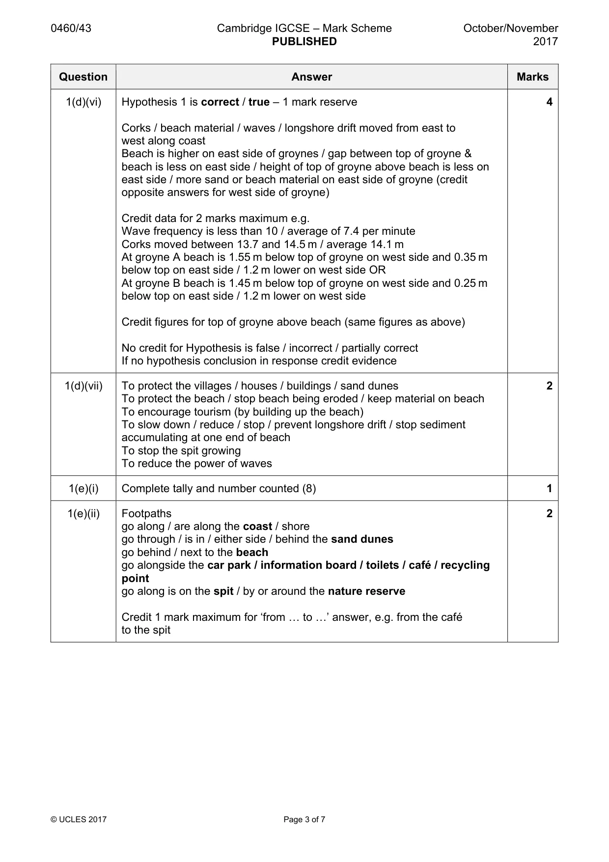 Mark scheme, page 3 of 7