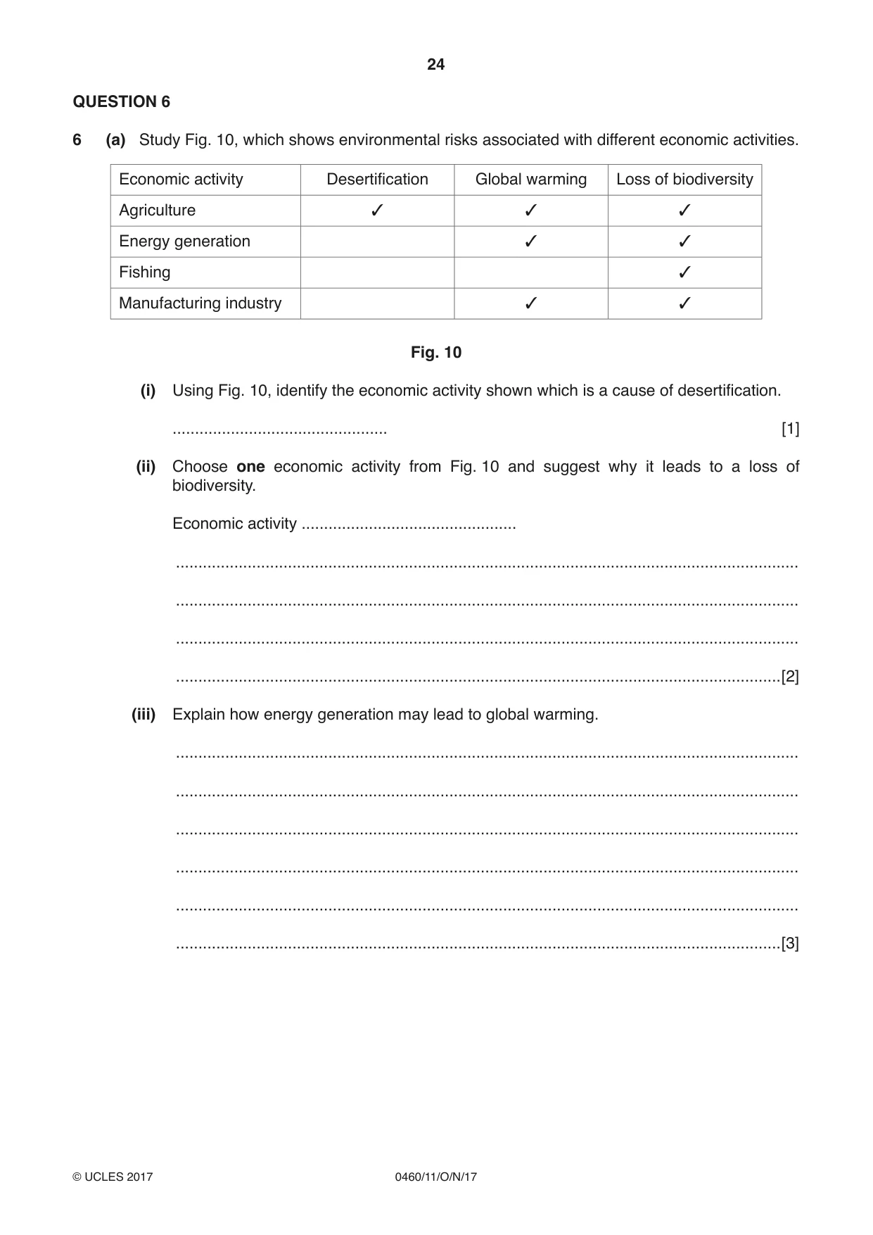Cambridge IGCSE Geography 0460 2017 Oct/Nov Paper 1 · Variant 1 question paper, page 24 of 32