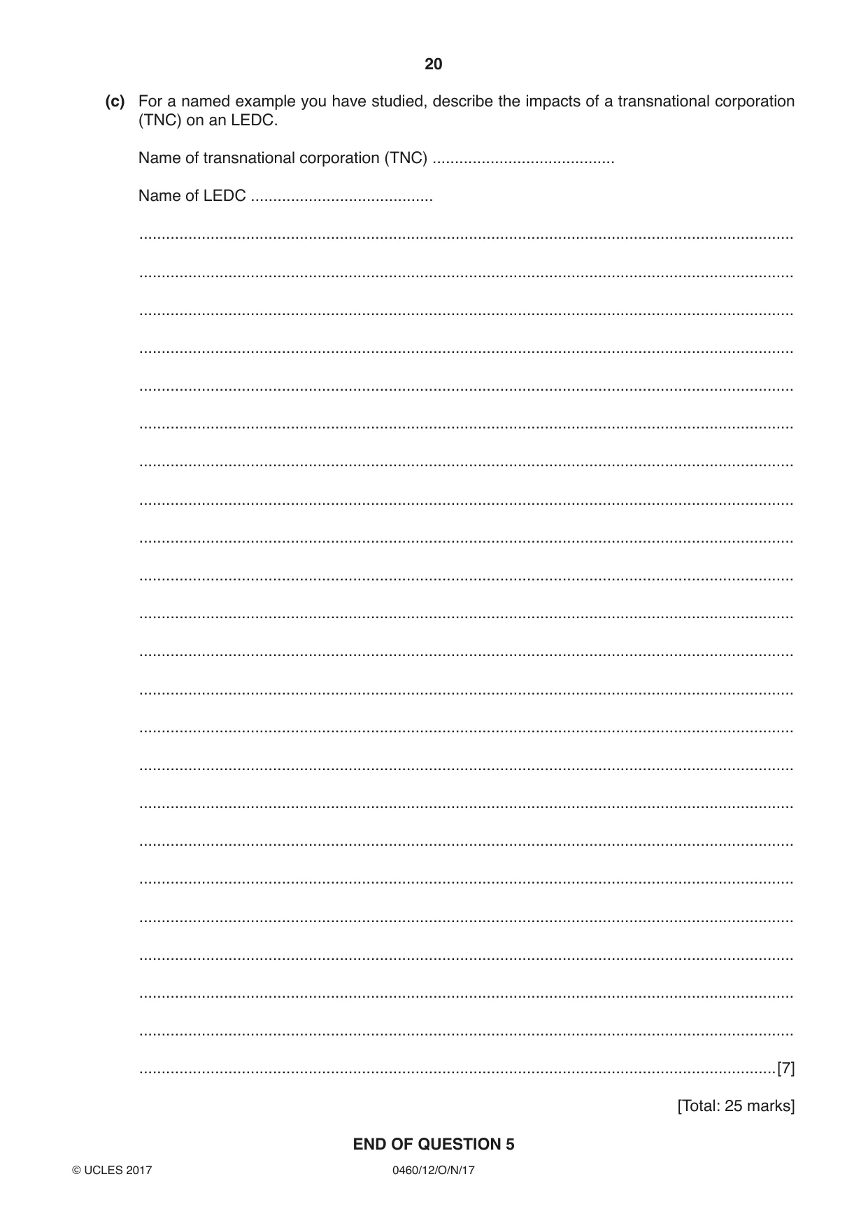 Cambridge IGCSE Geography 0460 2017 Oct/Nov Paper 1 · Variant 2 question paper, page 20 of 28
