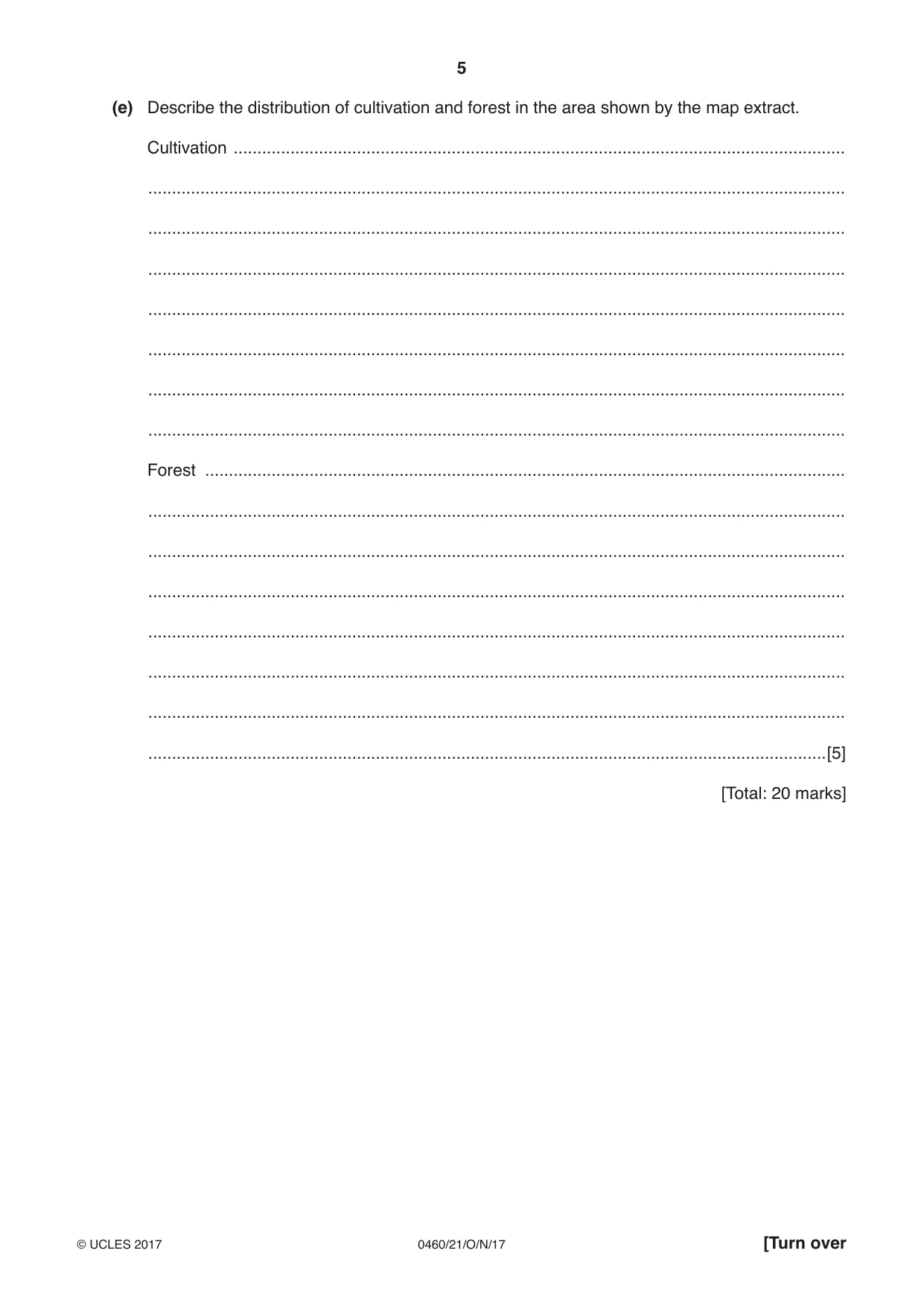 Cambridge IGCSE Geography 0460 2017 Oct/Nov Paper 2 · Variant 1 question paper, page 5 of 20