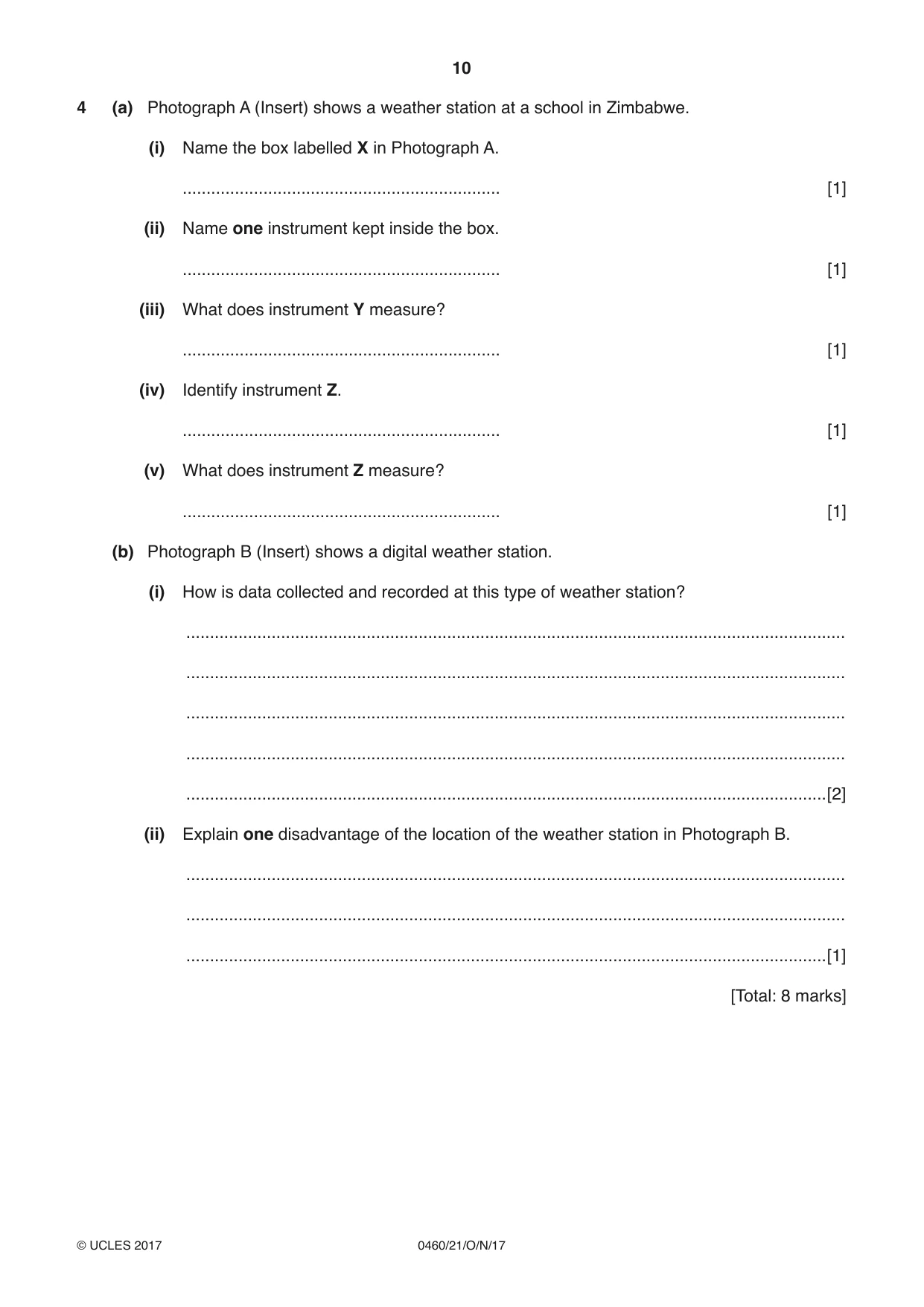 Cambridge IGCSE Geography 0460 2017 Oct/Nov Paper 2 · Variant 1 question paper, page 10 of 20