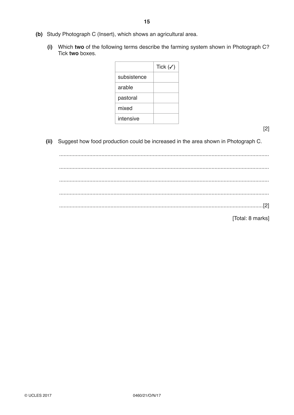 Cambridge IGCSE Geography 0460 2017 Oct/Nov Paper 2 · Variant 1 question paper, page 15 of 20
