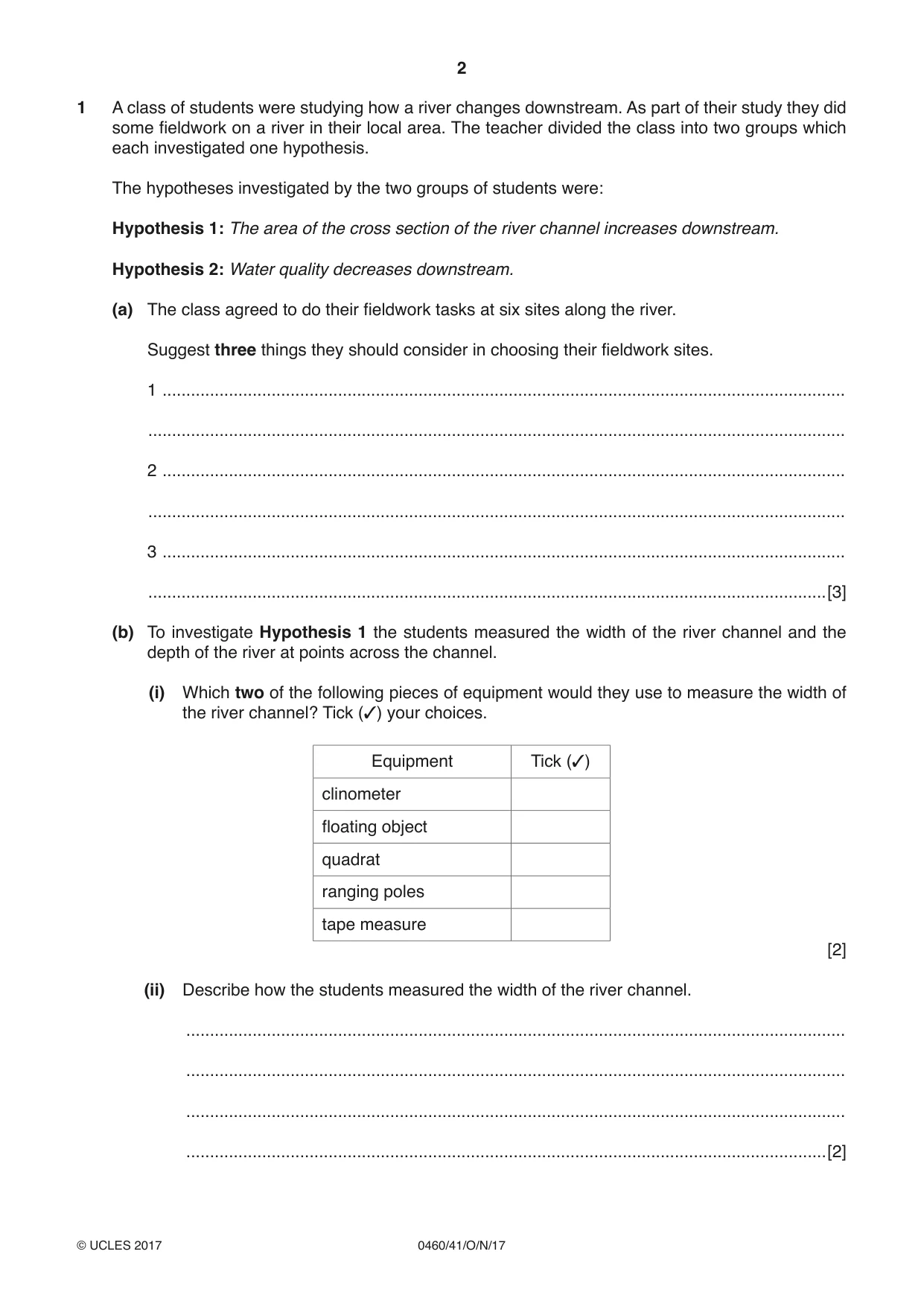 Cambridge IGCSE Geography 0460 2017 Oct/Nov Paper 4 · Variant 1 question paper, page 2 of 20