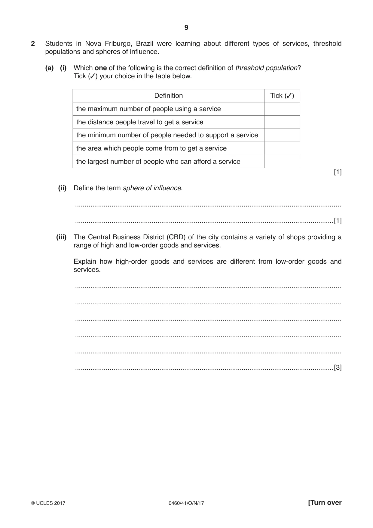 Cambridge IGCSE Geography 0460 2017 Oct/Nov Paper 4 · Variant 1 question paper, page 9 of 20