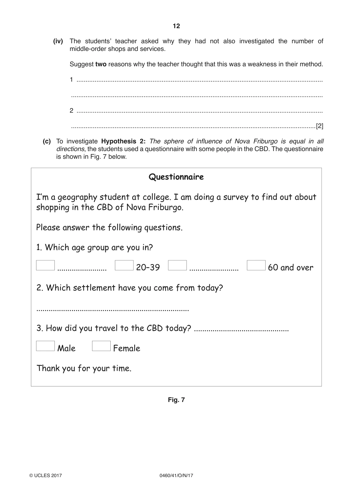 Cambridge IGCSE Geography 0460 2017 Oct/Nov Paper 4 · Variant 1 question paper, page 12 of 20