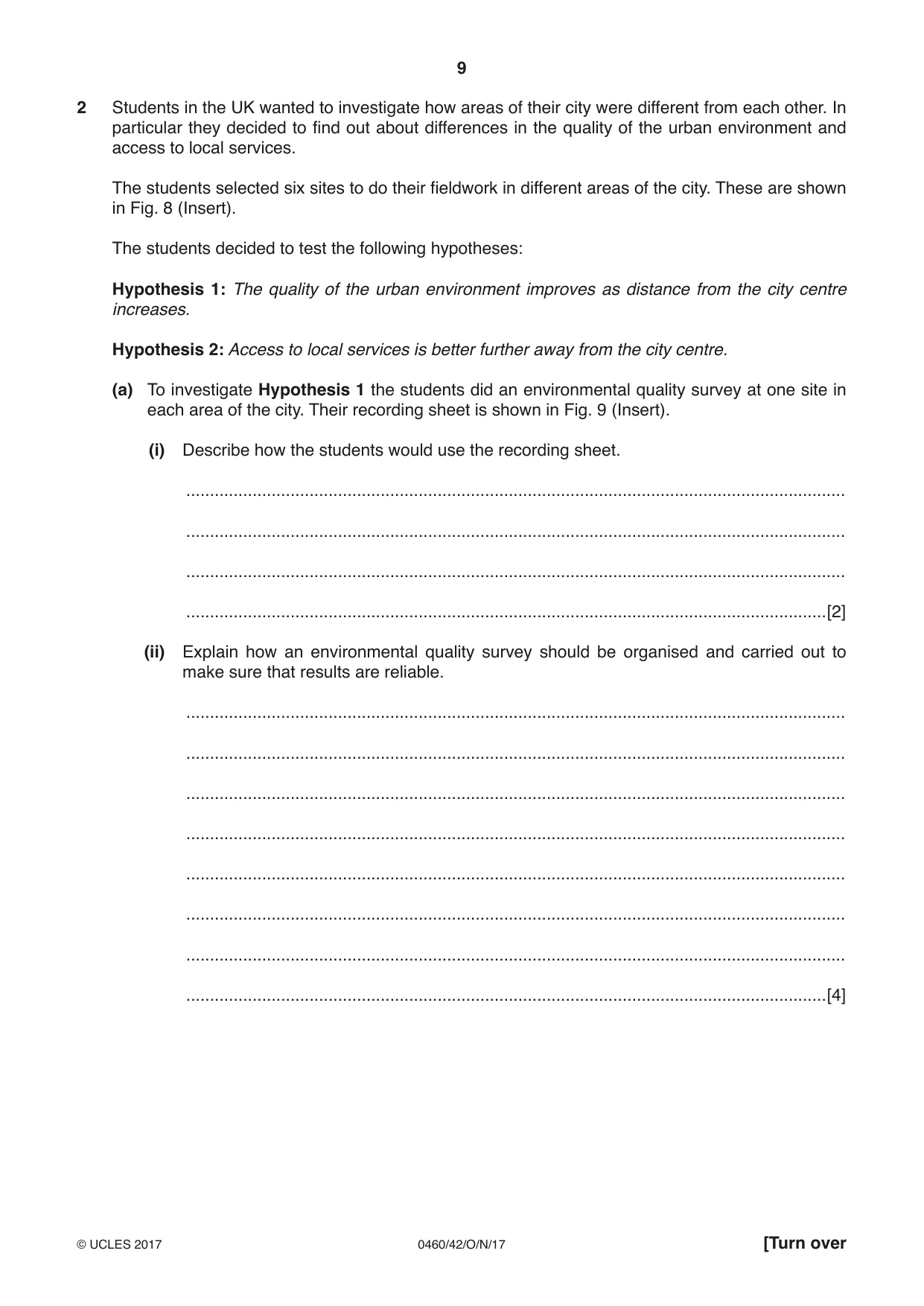 Cambridge IGCSE Geography 0460 2017 Oct/Nov Paper 4 · Variant 2 question paper, page 9 of 20
