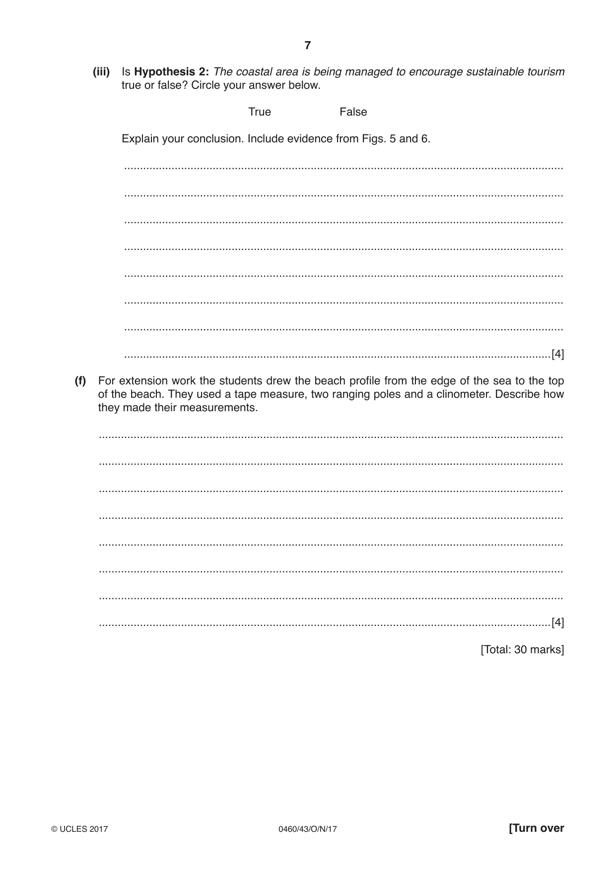 Cambridge IGCSE Geography 0460 2017 Oct/Nov Paper 4 · Variant 3 question paper, page 7 of 20