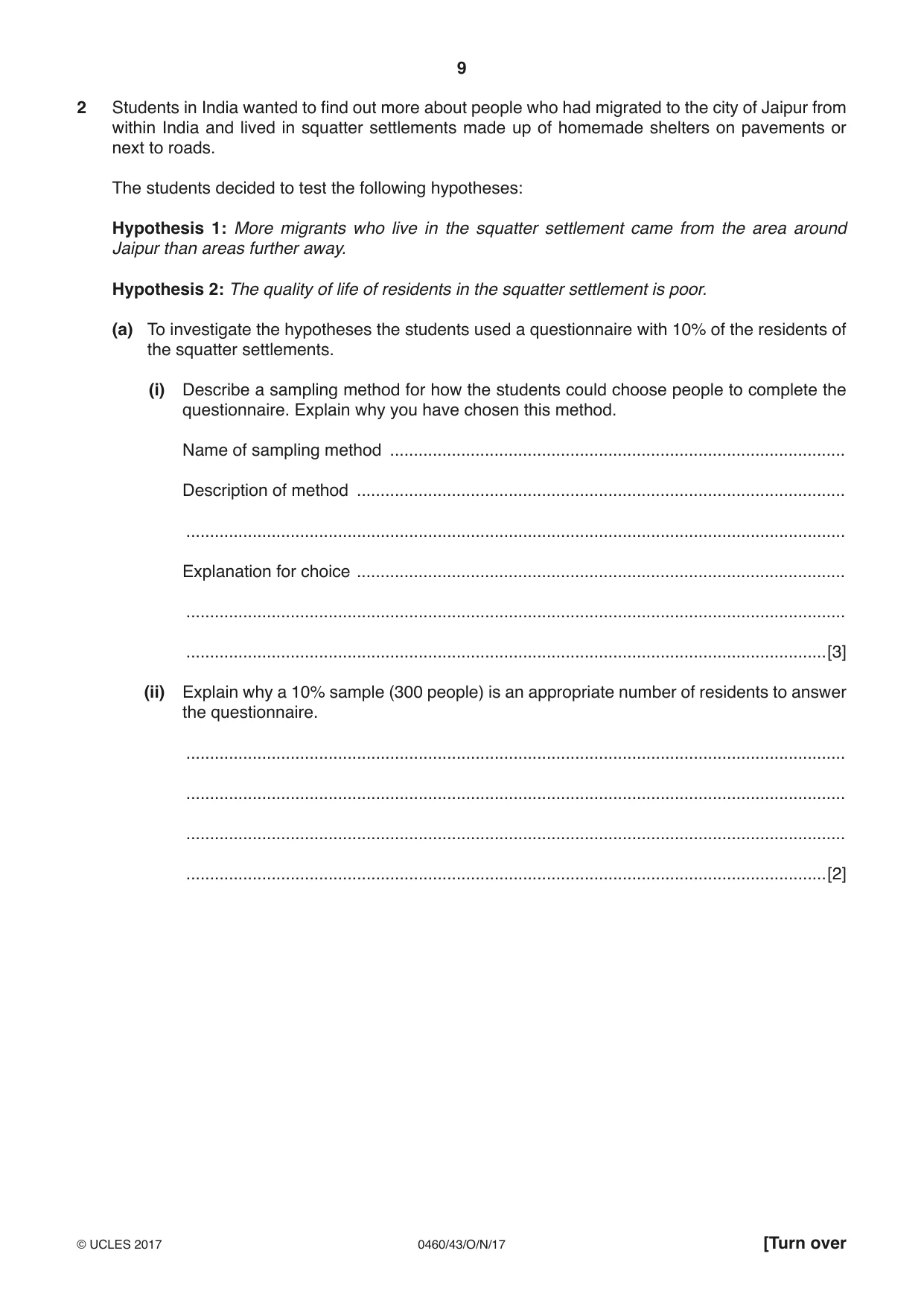 Cambridge IGCSE Geography 0460 2017 Oct/Nov Paper 4 · Variant 3 question paper, page 9 of 20