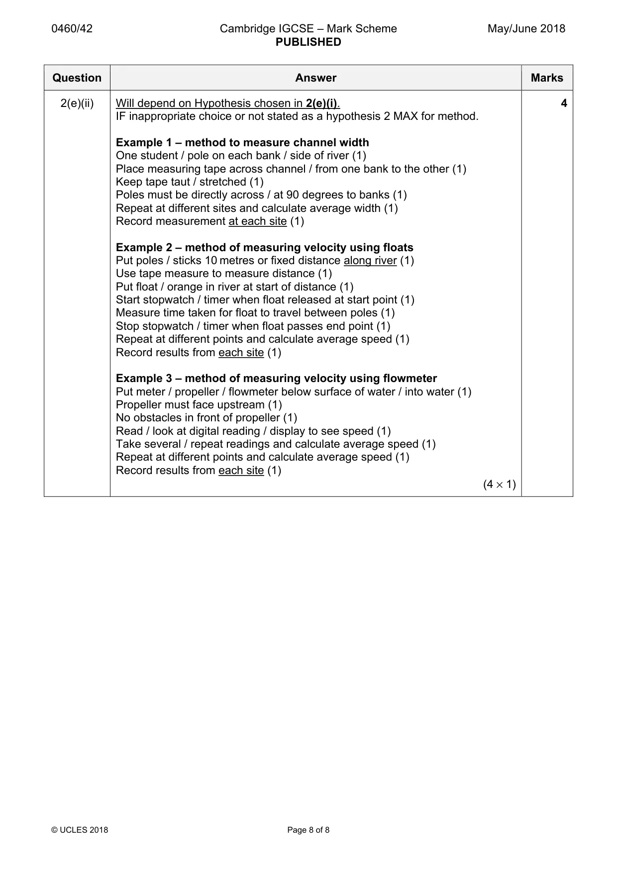 Mark scheme, page 8 of 8