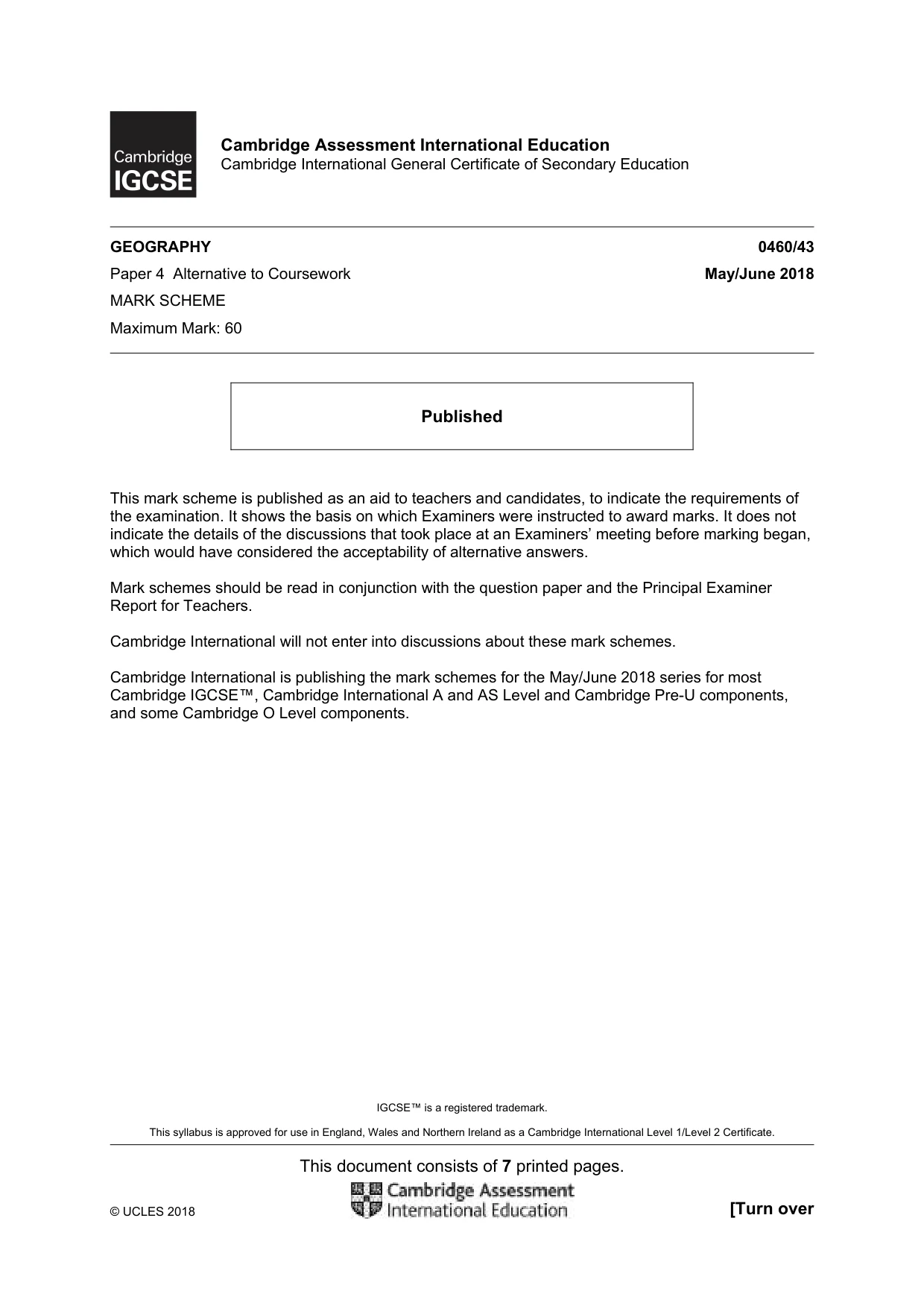 Mark scheme, page 1 of 7
