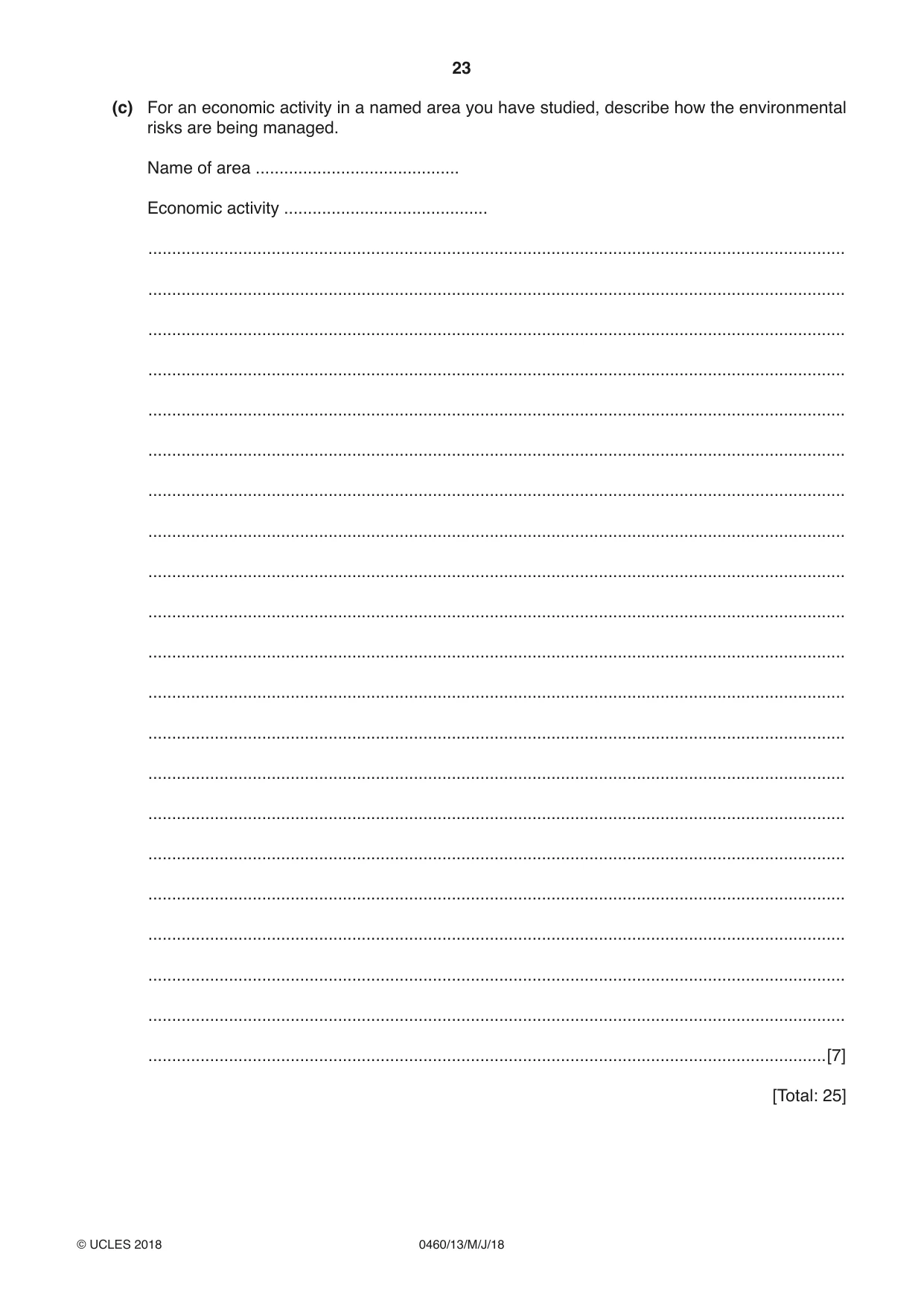 Cambridge IGCSE Geography 0460 2018 May/June Paper 1 · Variant 3 question paper, page 23 of 28