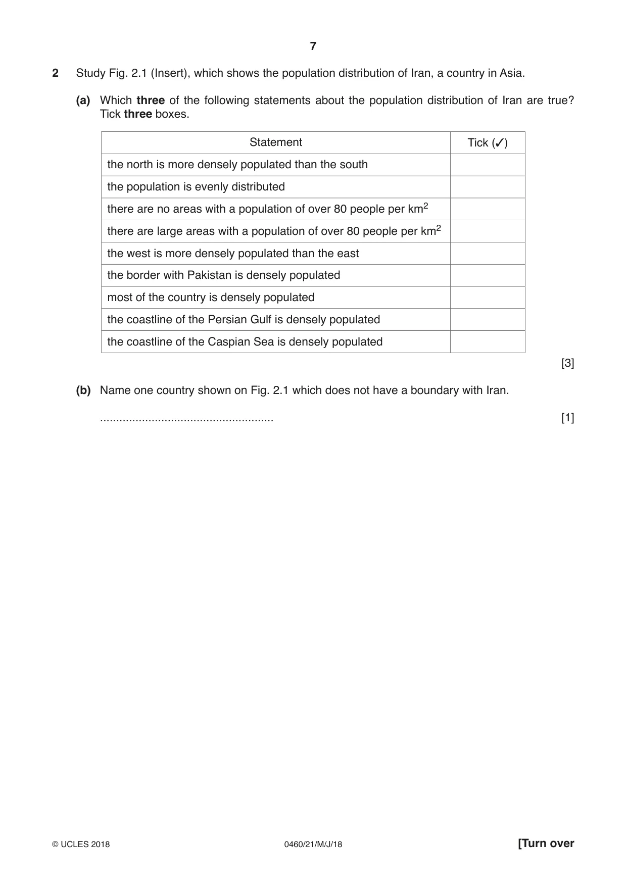 Cambridge IGCSE Geography 0460 2018 May/June Paper 2 · Variant 1 question paper, page 7 of 24