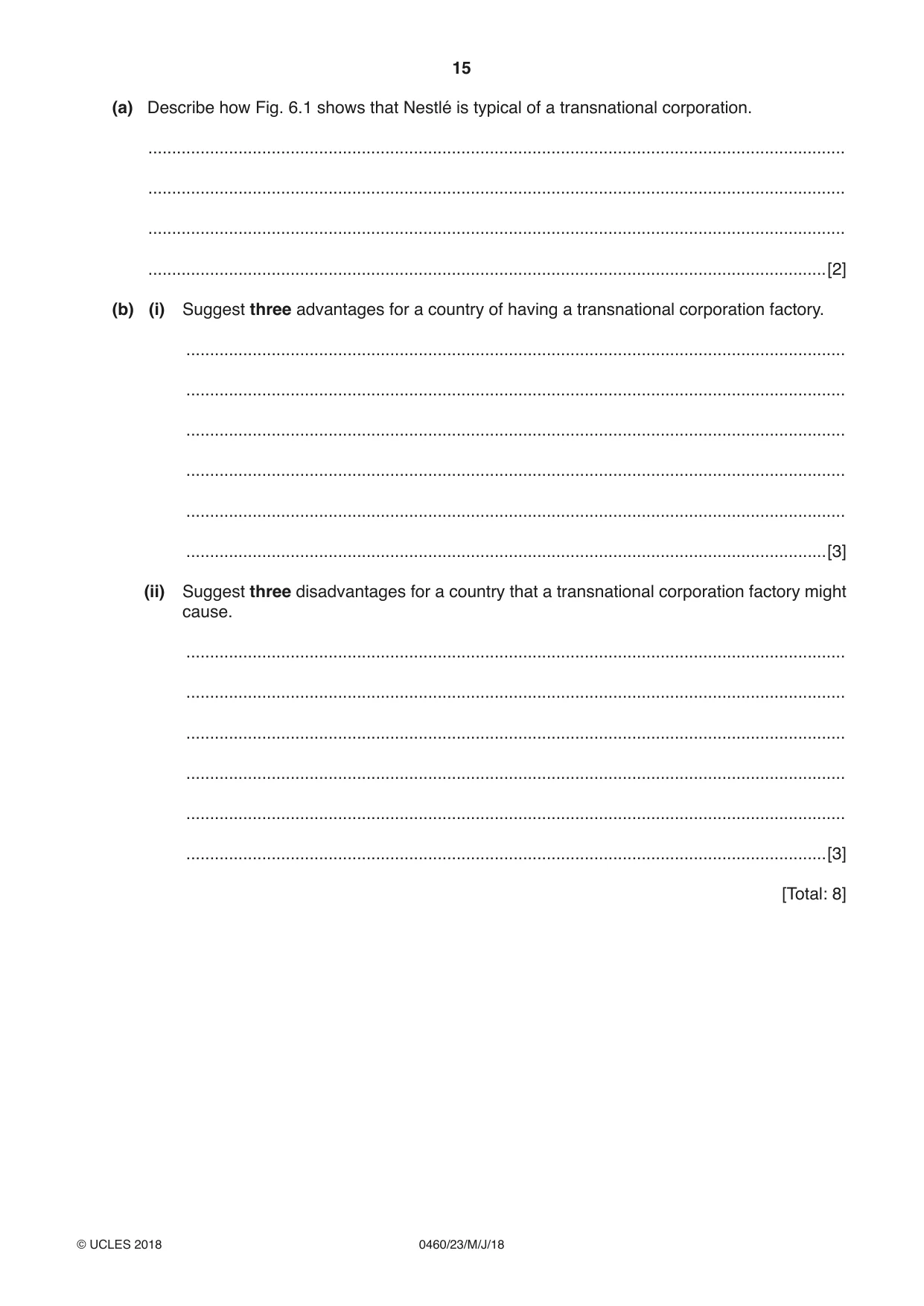 Cambridge IGCSE Geography 0460 2018 May/June Paper 2 · Variant 3 question paper, page 15 of 20