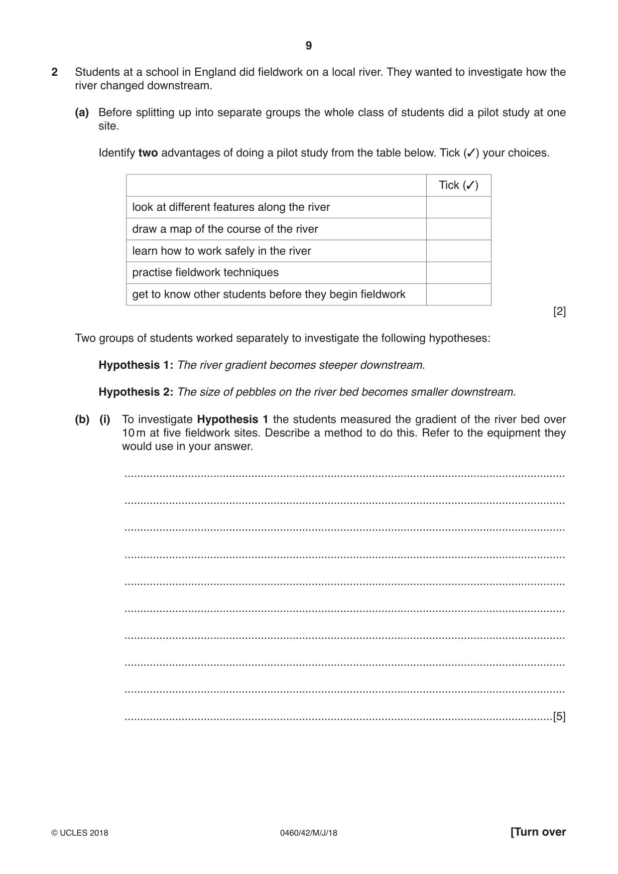 Cambridge IGCSE Geography 0460 2018 May/June Paper 4 · Variant 2 question paper, page 9 of 20