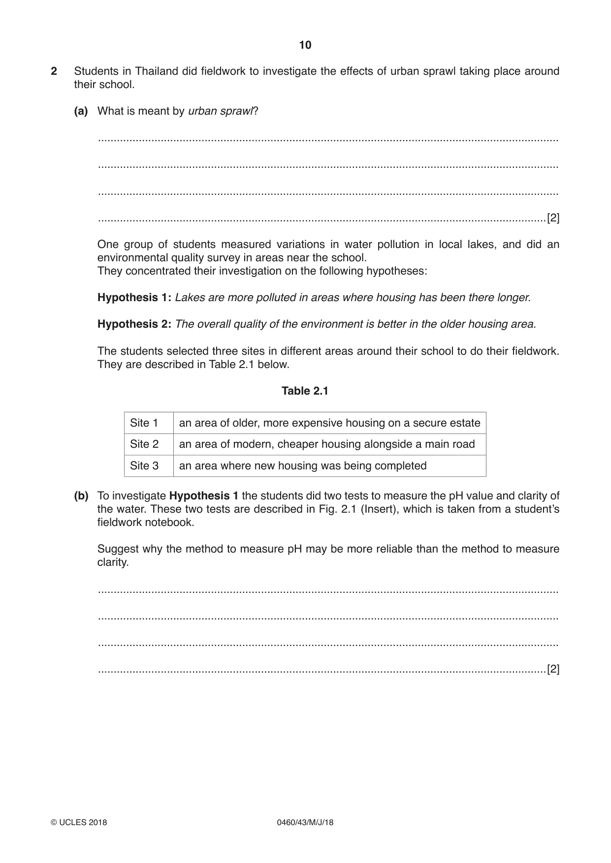 Cambridge IGCSE Geography 0460 2018 May/June Paper 4 · Variant 3 question paper, page 10 of 20