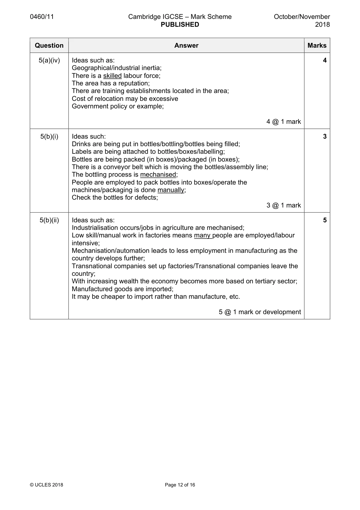 Mark scheme, page 12 of 16