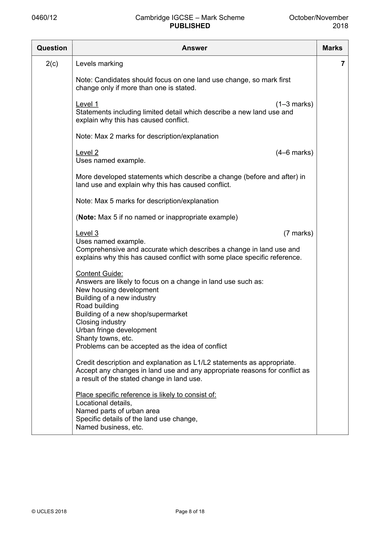 Mark scheme, page 8 of 18