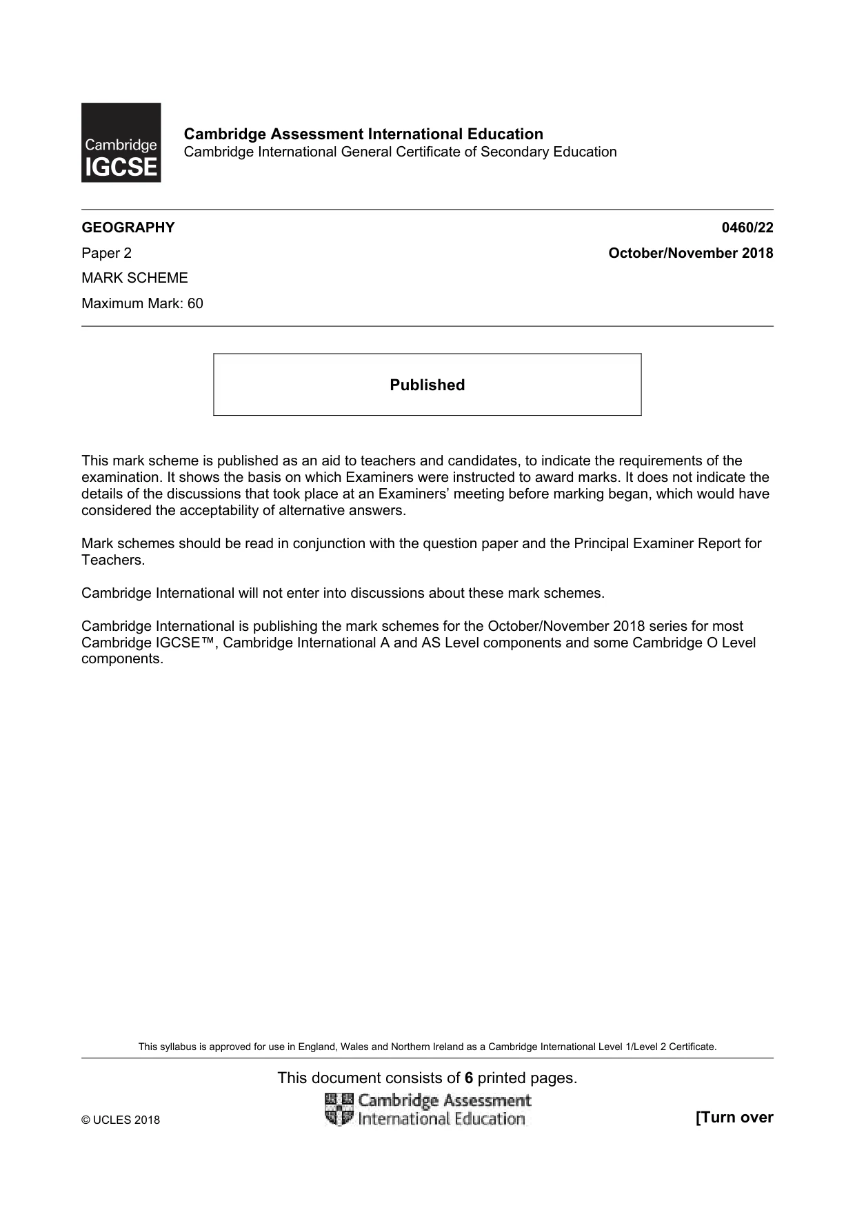 Mark scheme, page 1 of 6