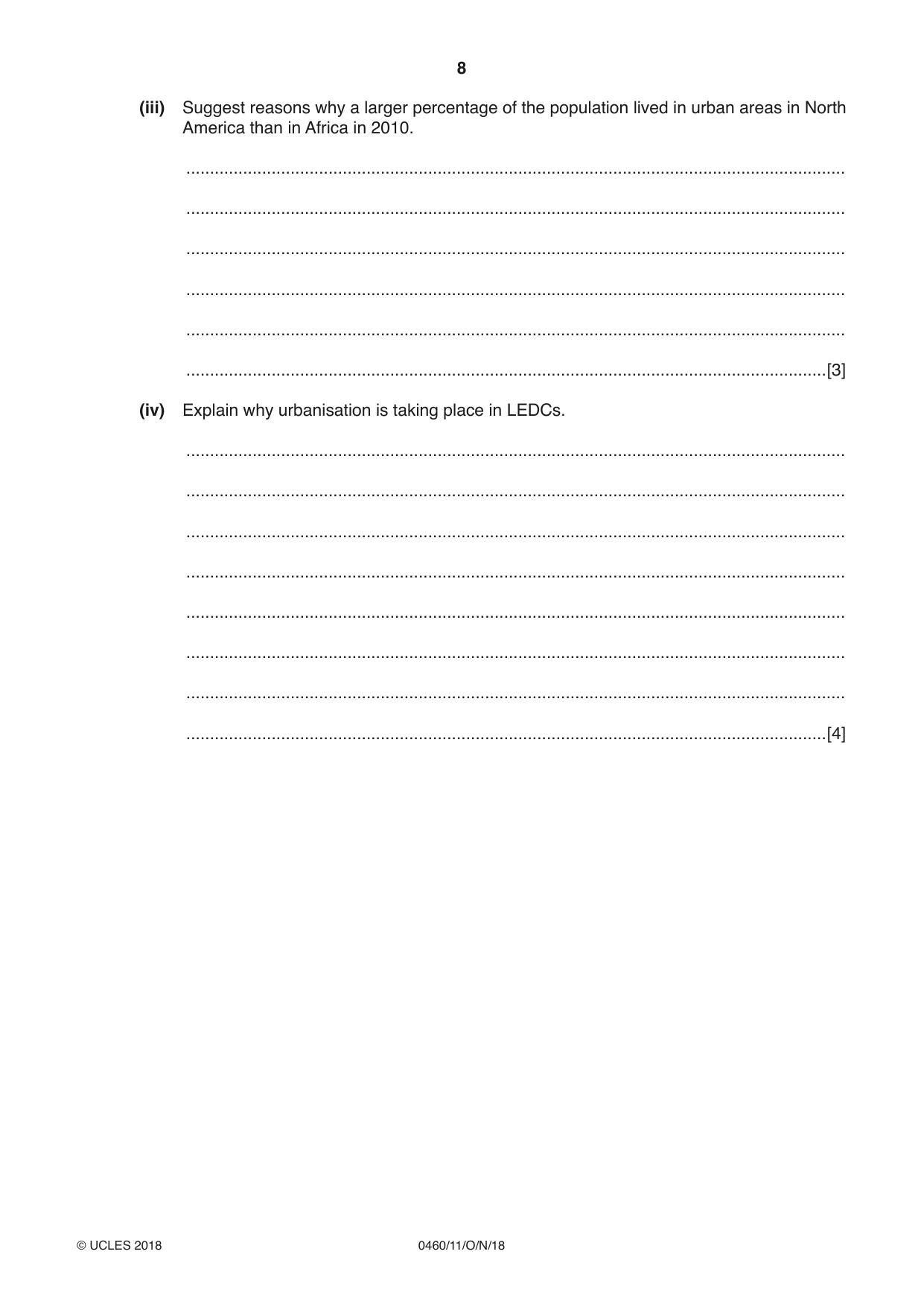 Cambridge IGCSE Geography 0460 2018 Oct/Nov Paper 1 · Variant 1 question paper, page 8 of 32