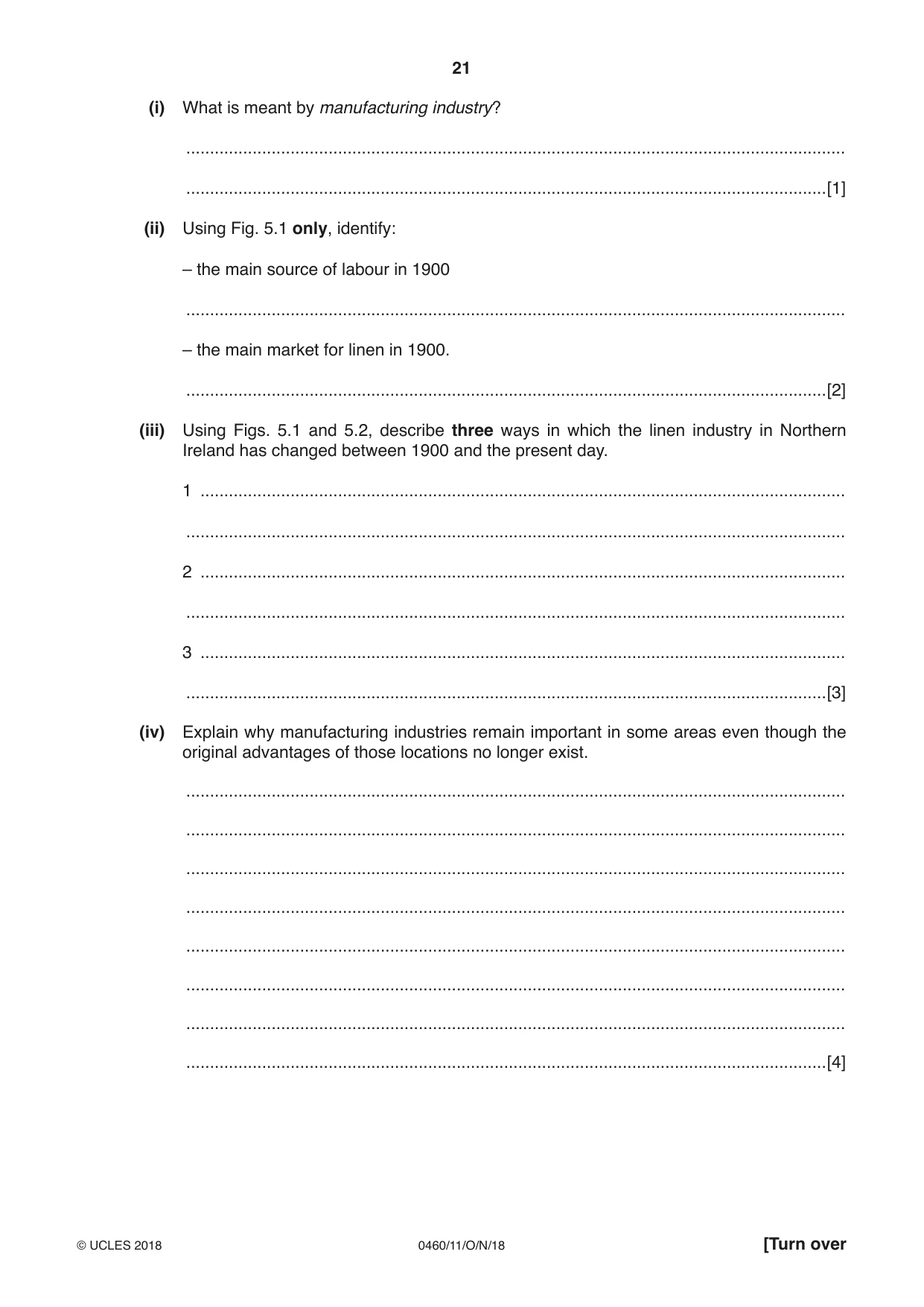 Cambridge IGCSE Geography 0460 2018 Oct/Nov Paper 1 · Variant 1 question paper, page 21 of 32