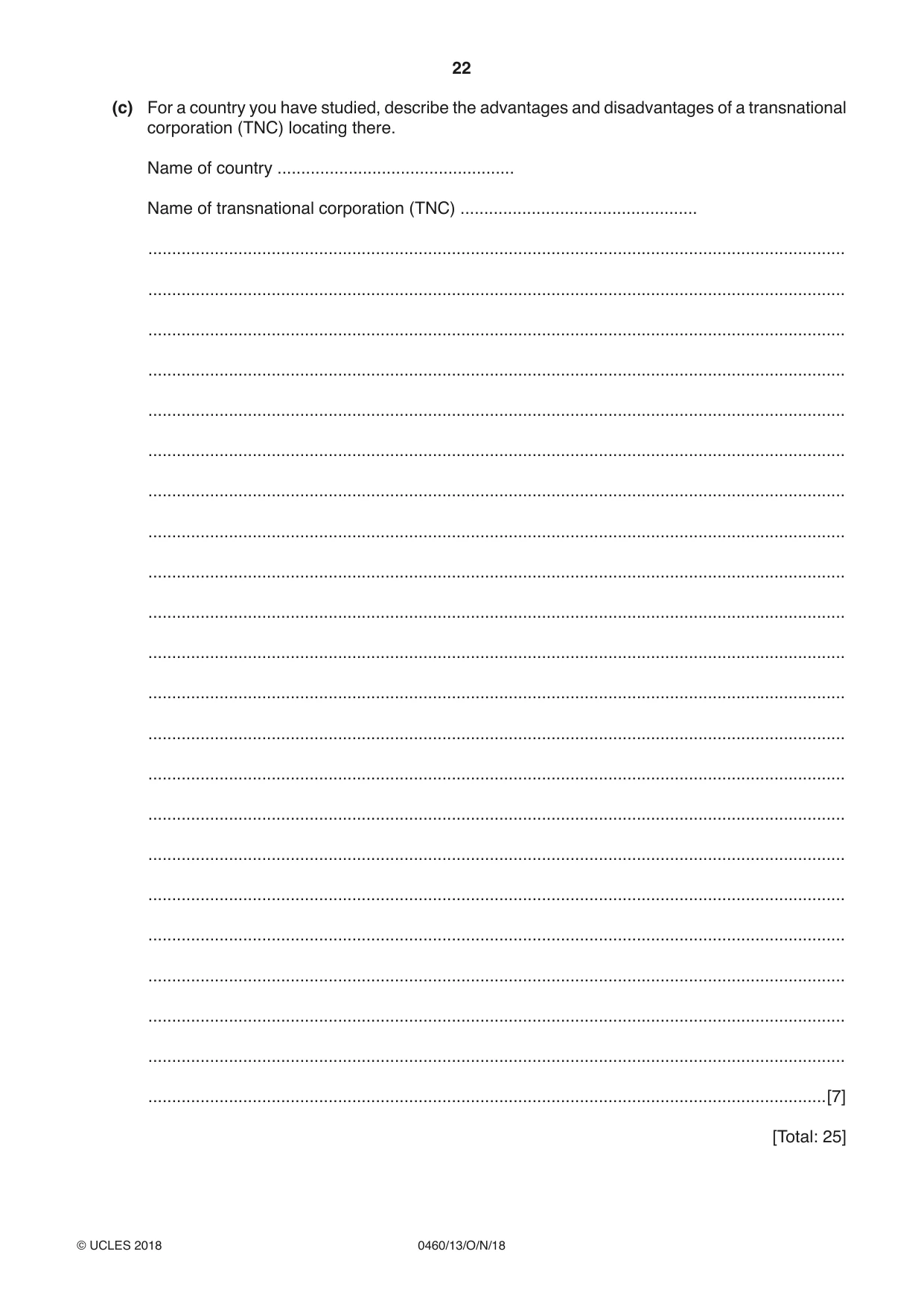Cambridge IGCSE Geography 0460 2018 Oct/Nov Paper 1 · Variant 3 question paper, page 22 of 28