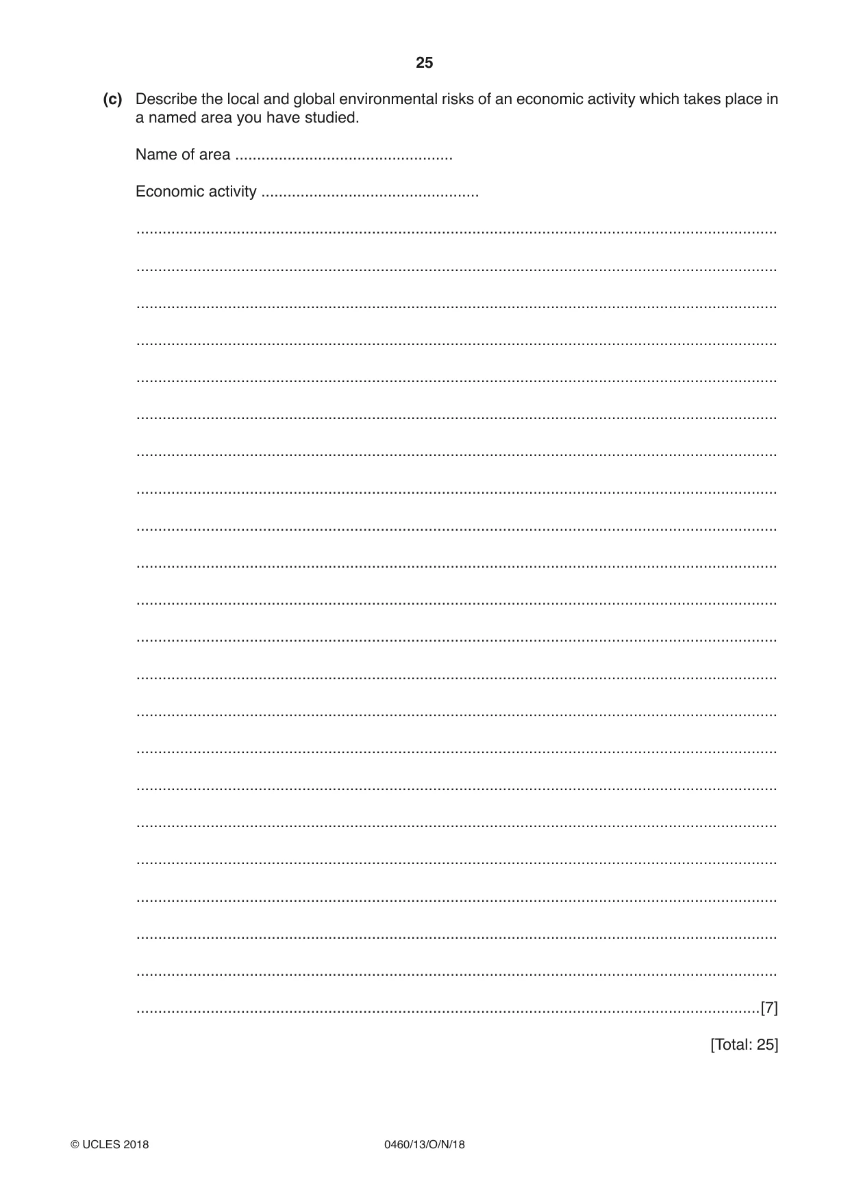 Cambridge IGCSE Geography 0460 2018 Oct/Nov Paper 1 · Variant 3 question paper, page 25 of 28