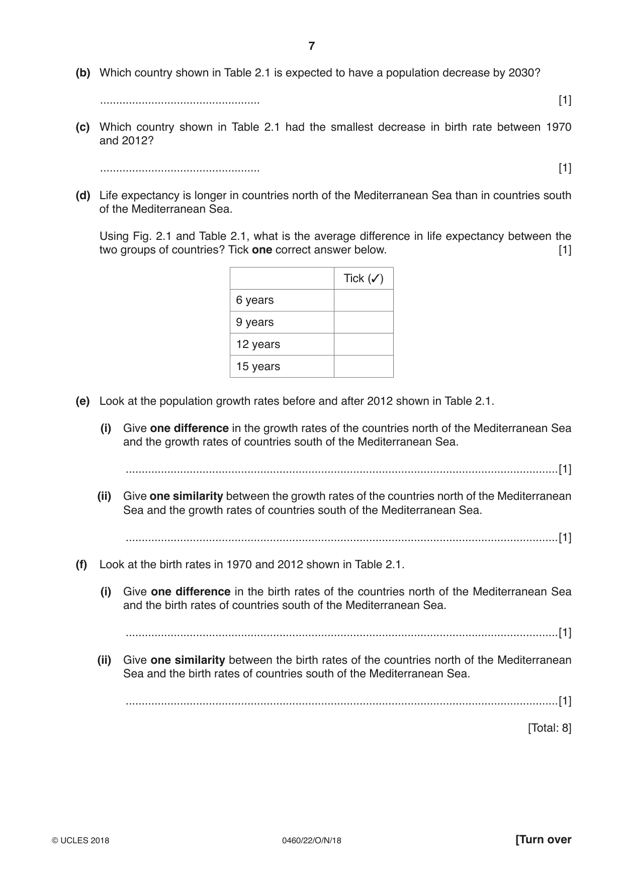 Cambridge IGCSE Geography 0460 2018 Oct/Nov Paper 2 · Variant 2 question paper, page 7 of 20