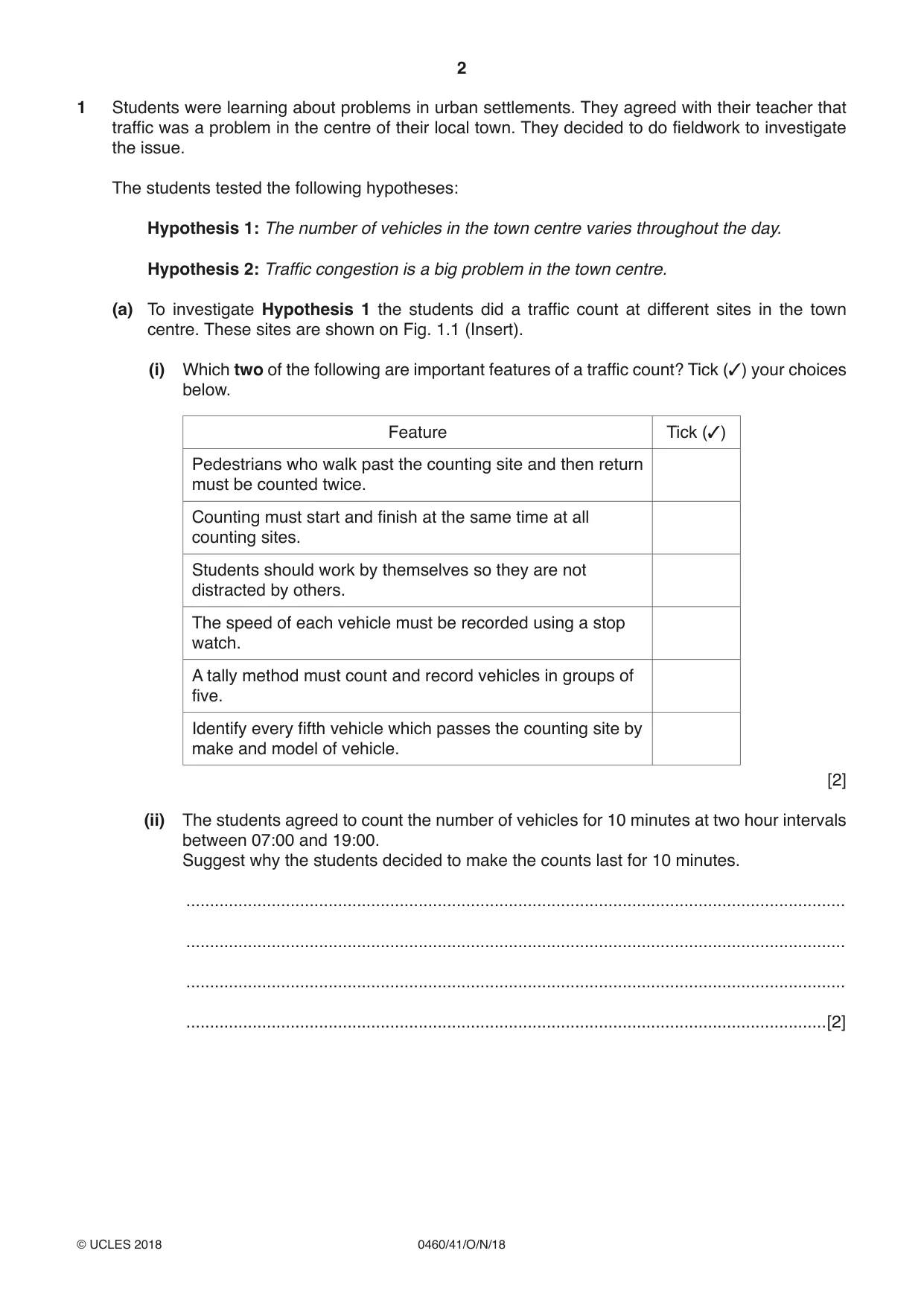 Cambridge IGCSE Geography 0460 2018 Oct/Nov Paper 4 · Variant 1 question paper, page 2 of 20