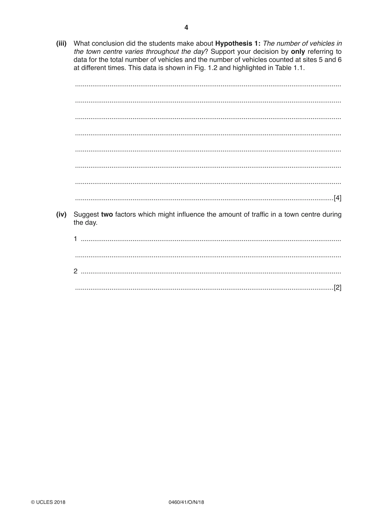 Cambridge IGCSE Geography 0460 2018 Oct/Nov Paper 4 · Variant 1 question paper, page 4 of 20