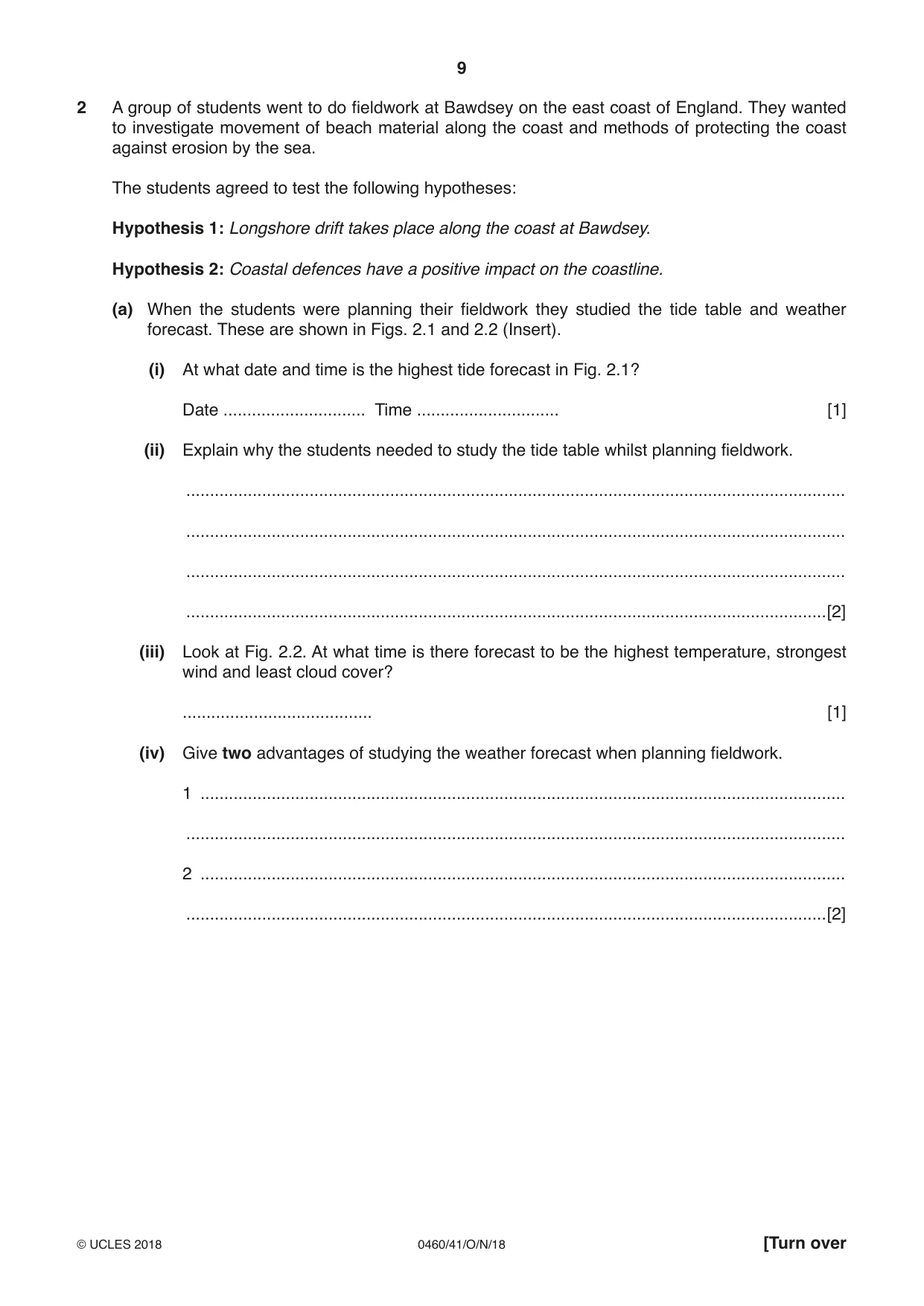 Cambridge IGCSE Geography 0460 2018 Oct/Nov Paper 4 · Variant 1 question paper, page 9 of 20