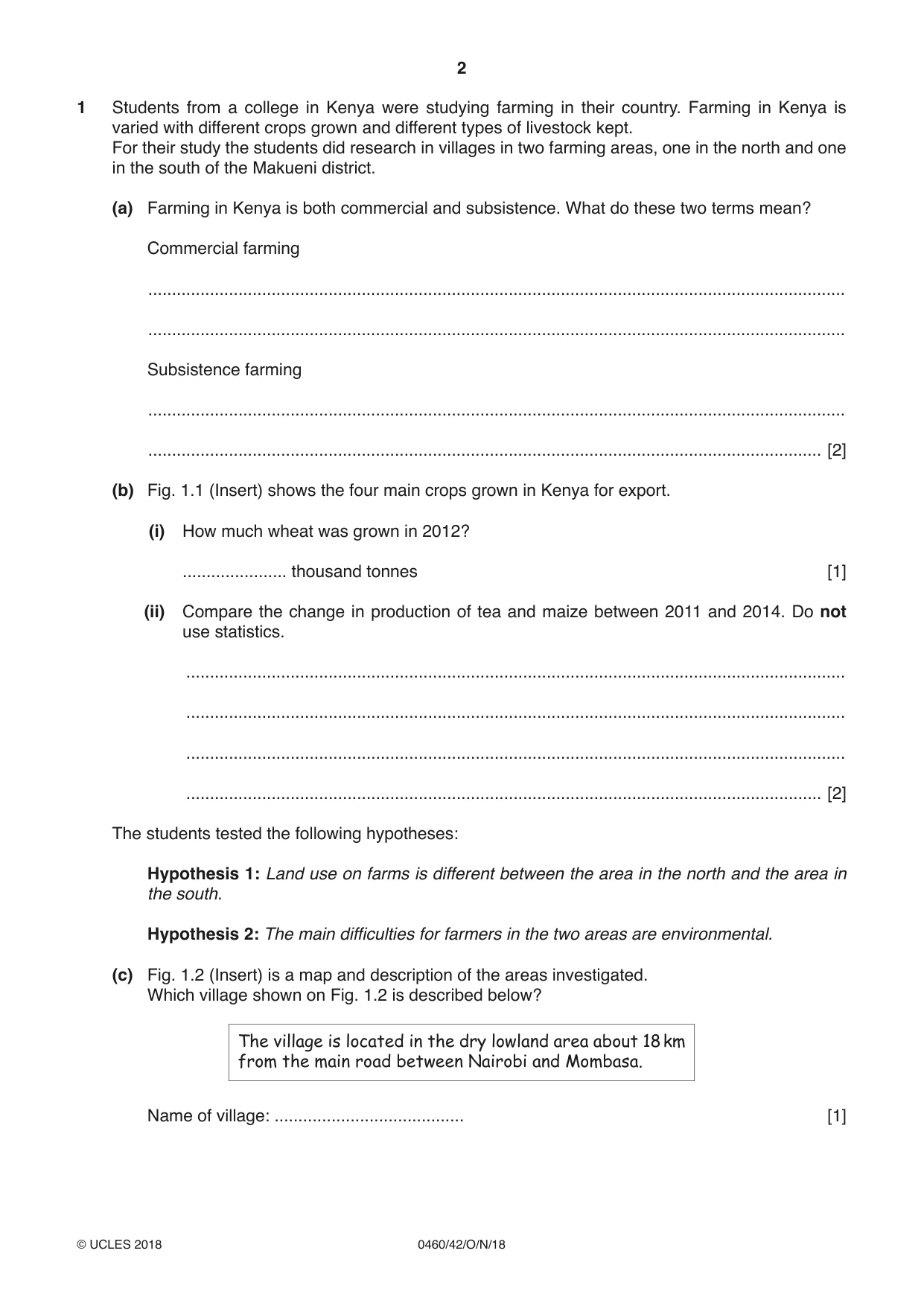 Cambridge IGCSE Geography 0460 2018 Oct/Nov Paper 4 · Variant 2 question paper, page 2 of 20