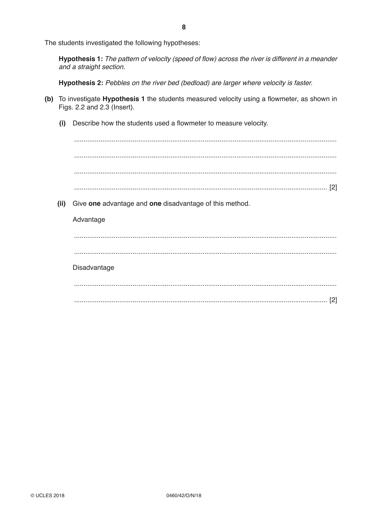 Cambridge IGCSE Geography 0460 2018 Oct/Nov Paper 4 · Variant 2 question paper, page 8 of 20
