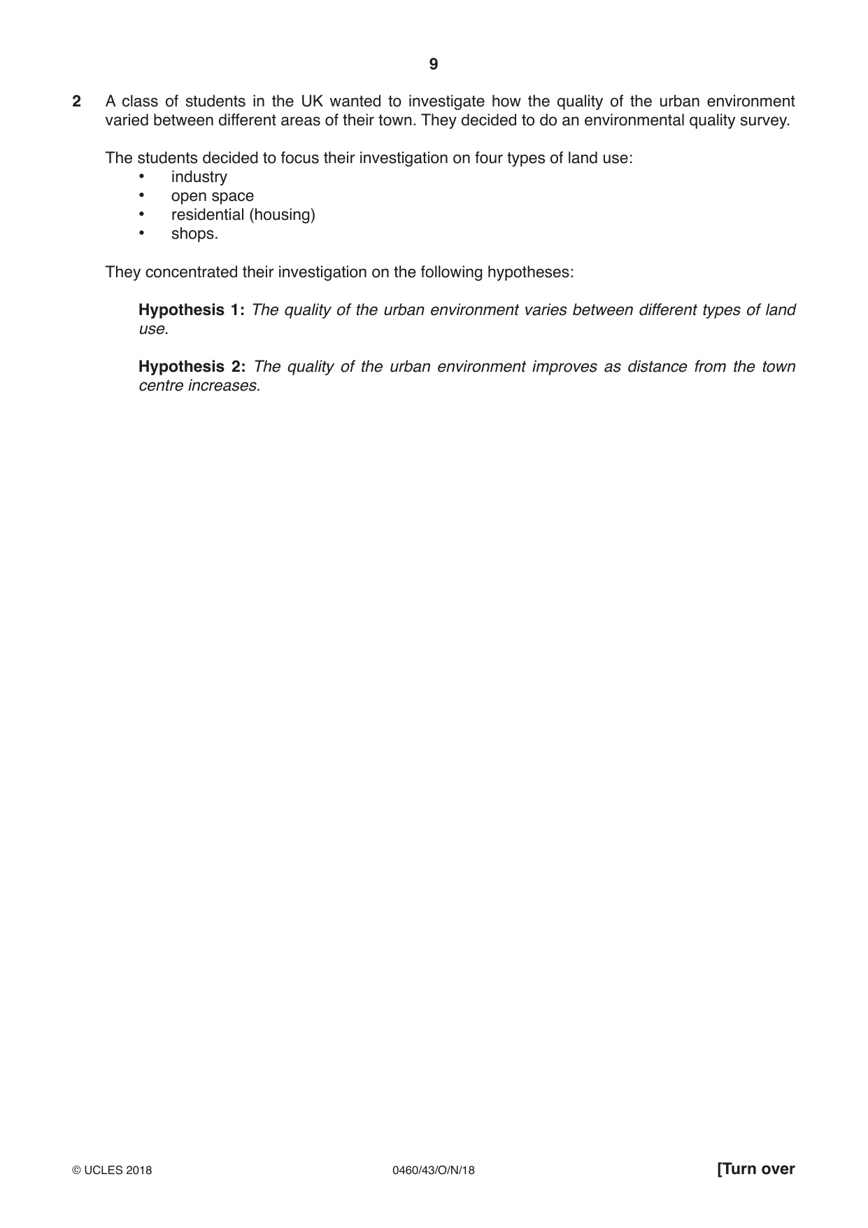 Cambridge IGCSE Geography 0460 2018 Oct/Nov Paper 4 · Variant 3 question paper, page 9 of 20