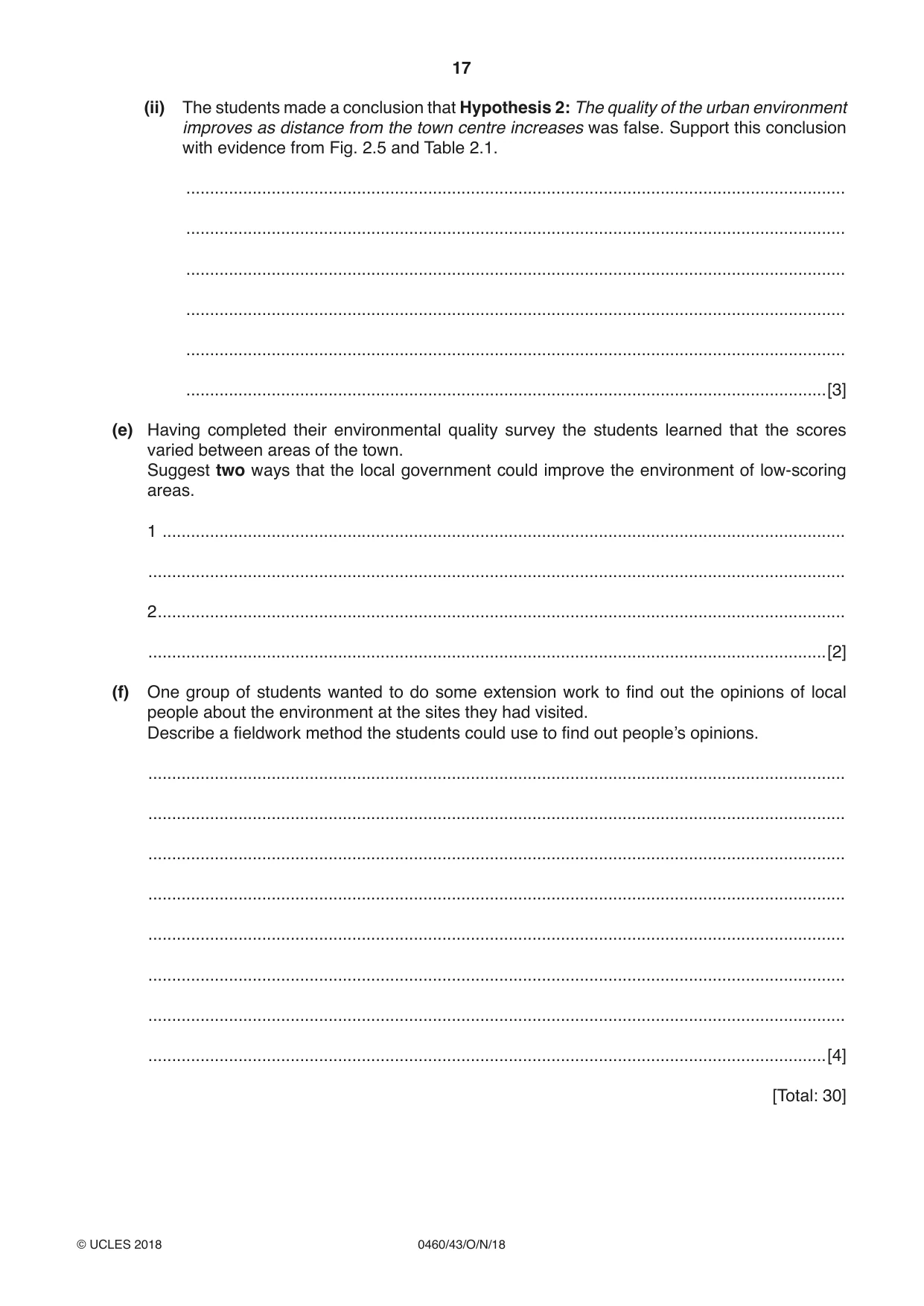 Cambridge IGCSE Geography 0460 2018 Oct/Nov Paper 4 · Variant 3 question paper, page 17 of 20