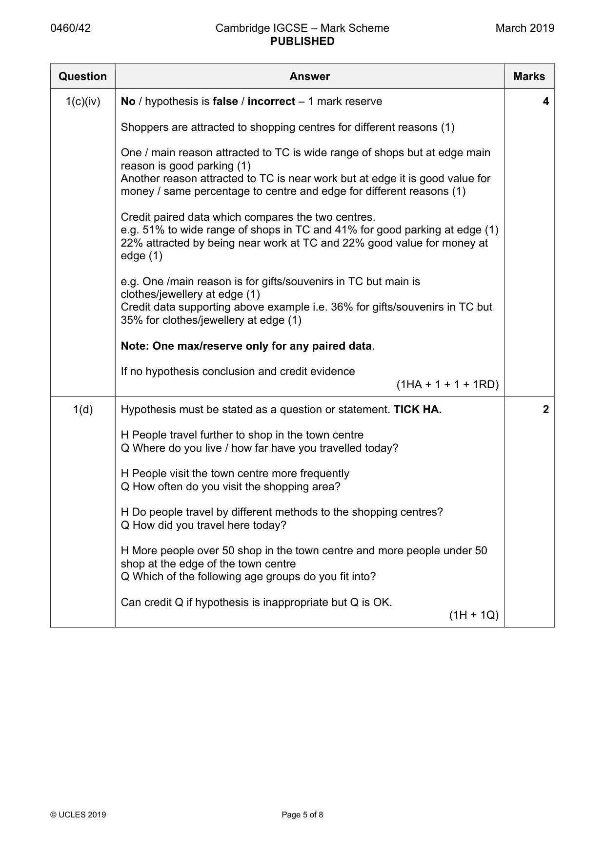 Mark scheme, page 5 of 8