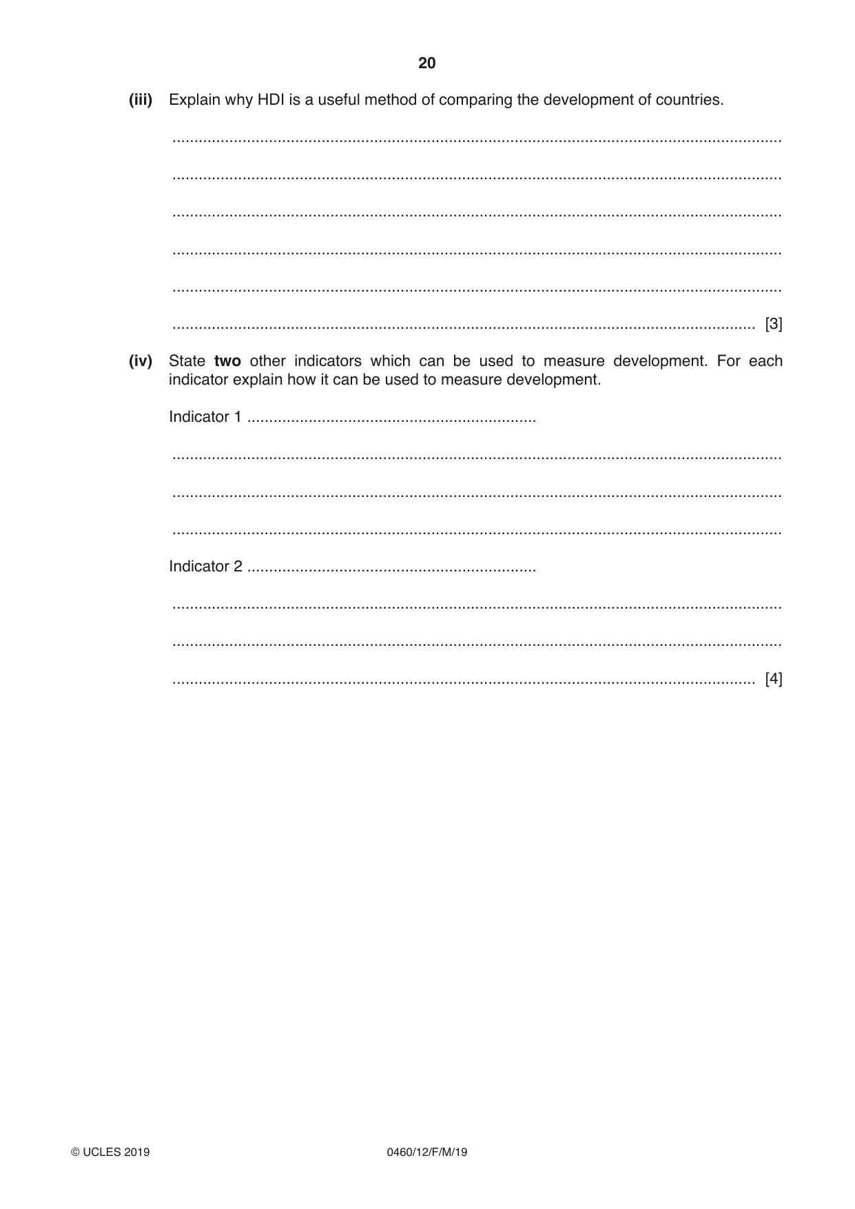 Cambridge IGCSE Geography 0460 2019 Feb/March Paper 1 · Variant 2 question paper, page 20 of 32