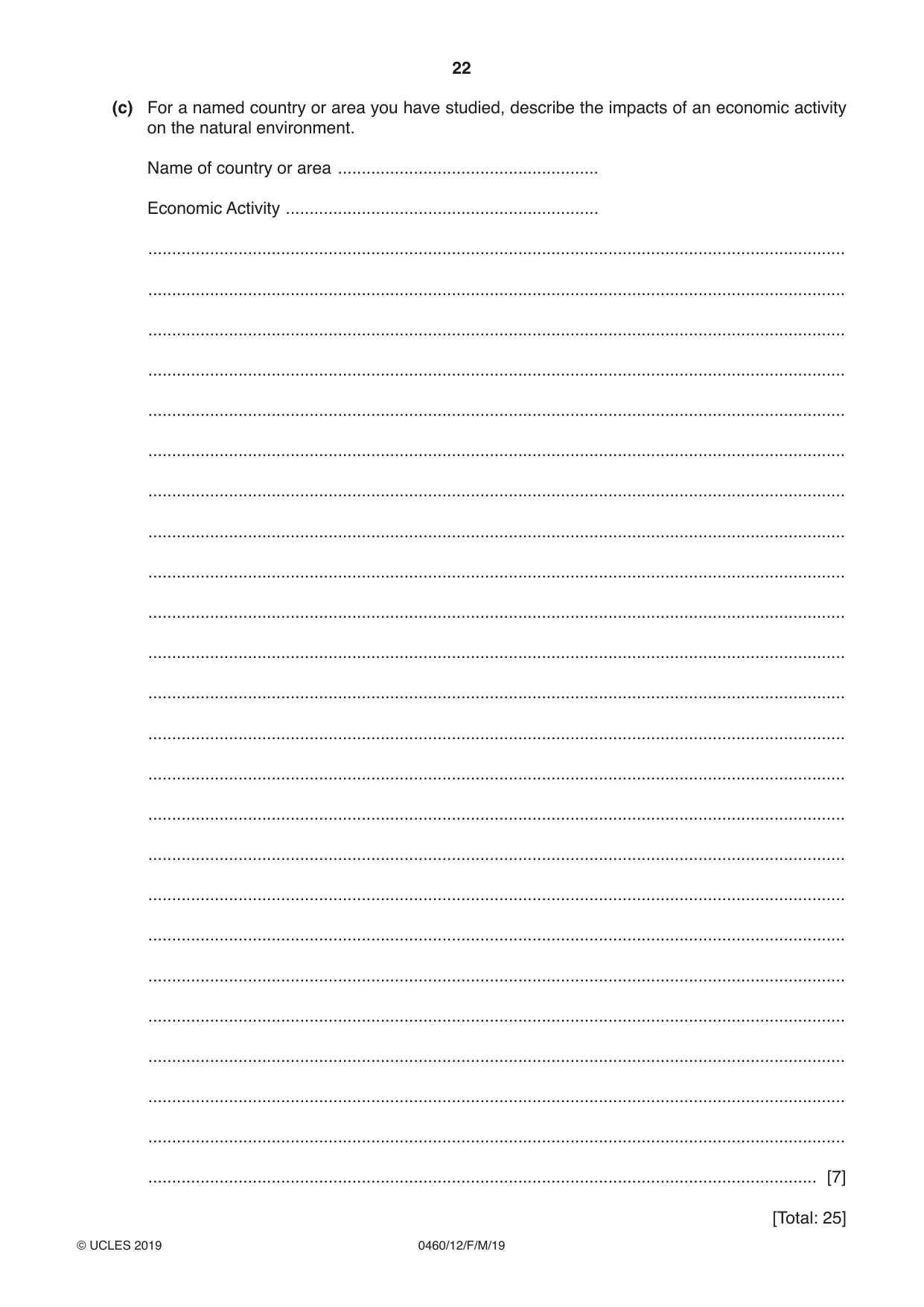 Cambridge IGCSE Geography 0460 2019 Feb/March Paper 1 · Variant 2 question paper, page 22 of 32