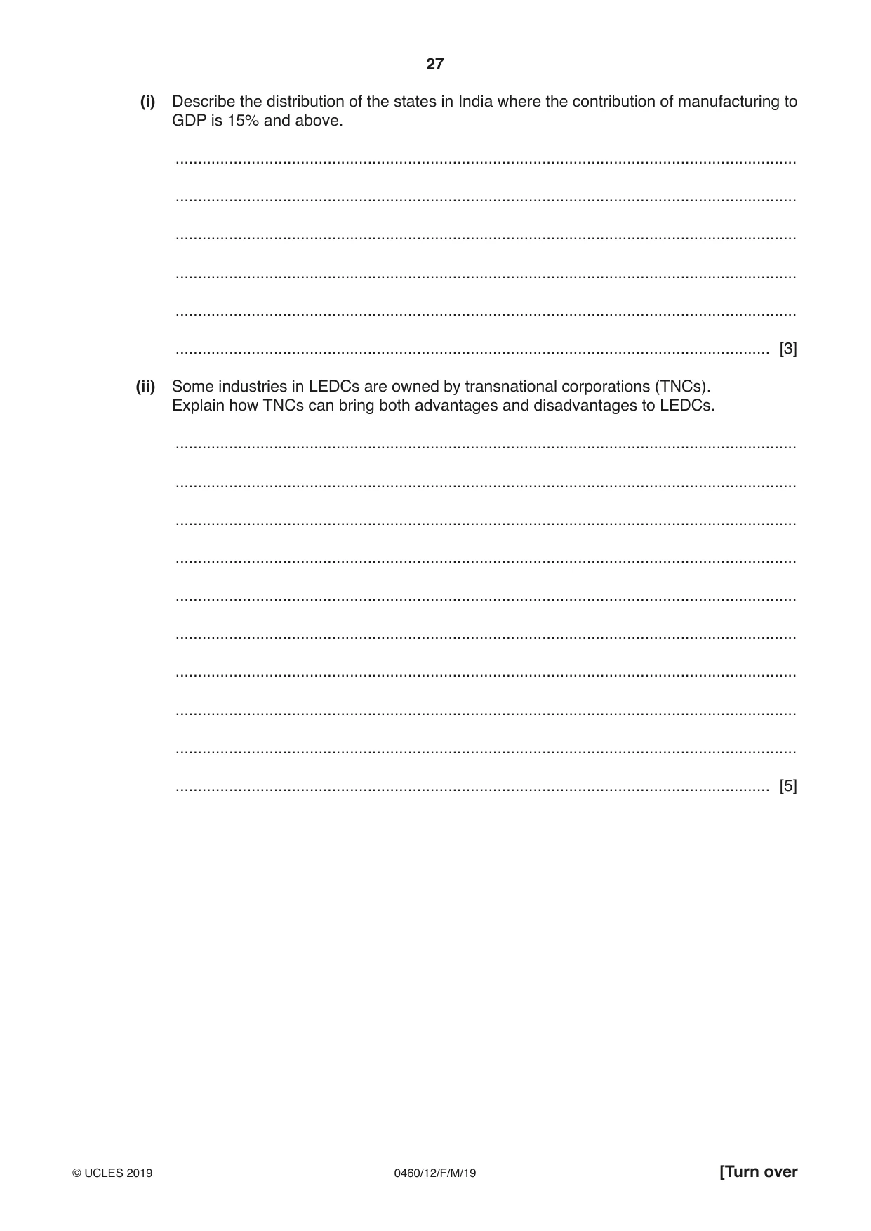 Cambridge IGCSE Geography 0460 2019 Feb/March Paper 1 · Variant 2 question paper, page 27 of 32