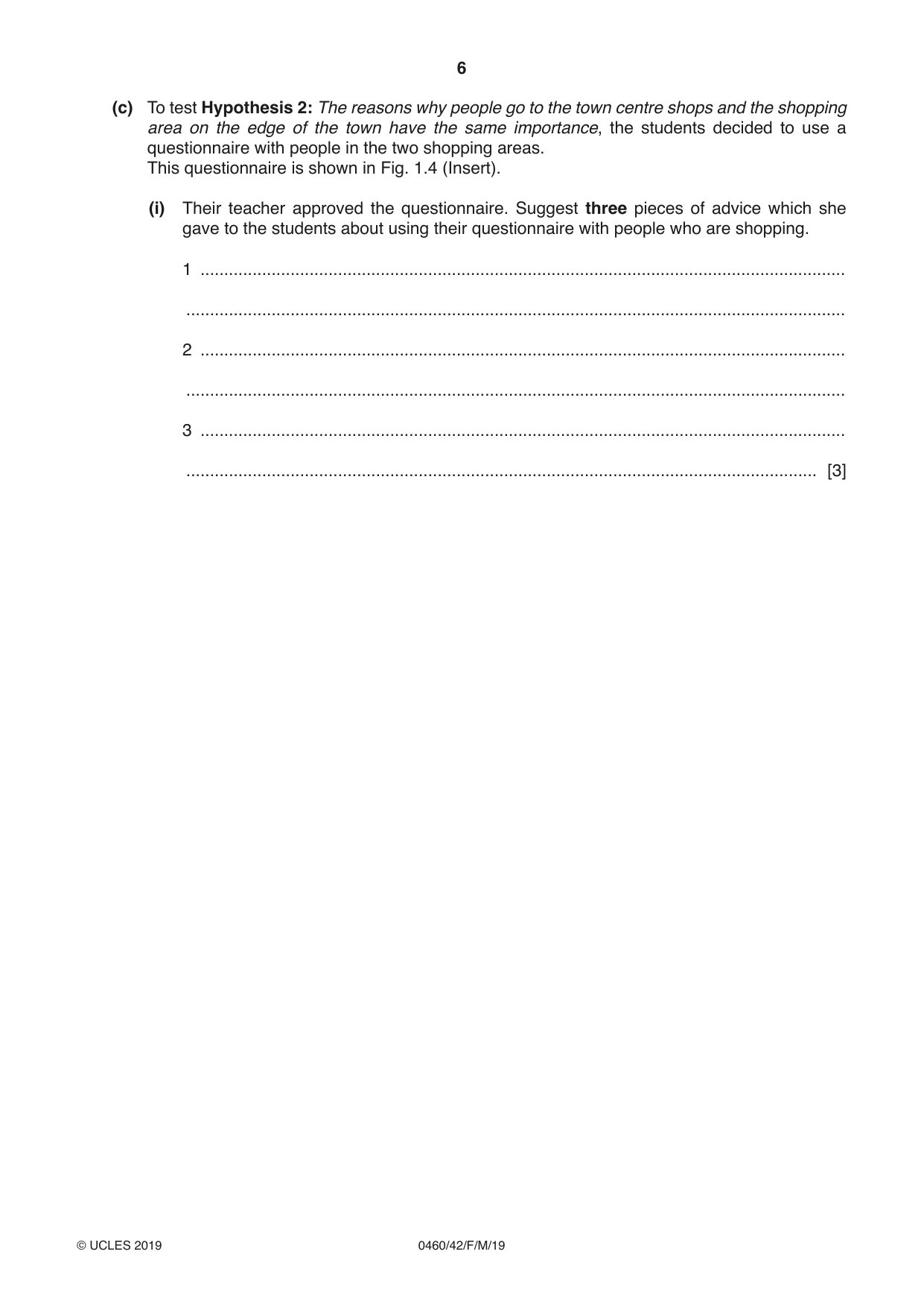 Cambridge IGCSE Geography 0460 2019 Feb/March Paper 4 · Variant 2 question paper, page 6 of 20