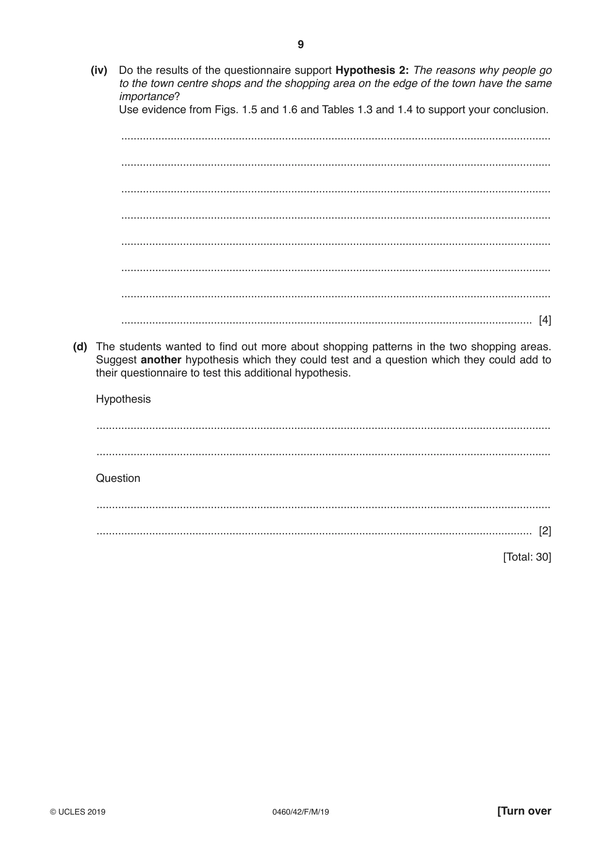 Cambridge IGCSE Geography 0460 2019 Feb/March Paper 4 · Variant 2 question paper, page 9 of 20